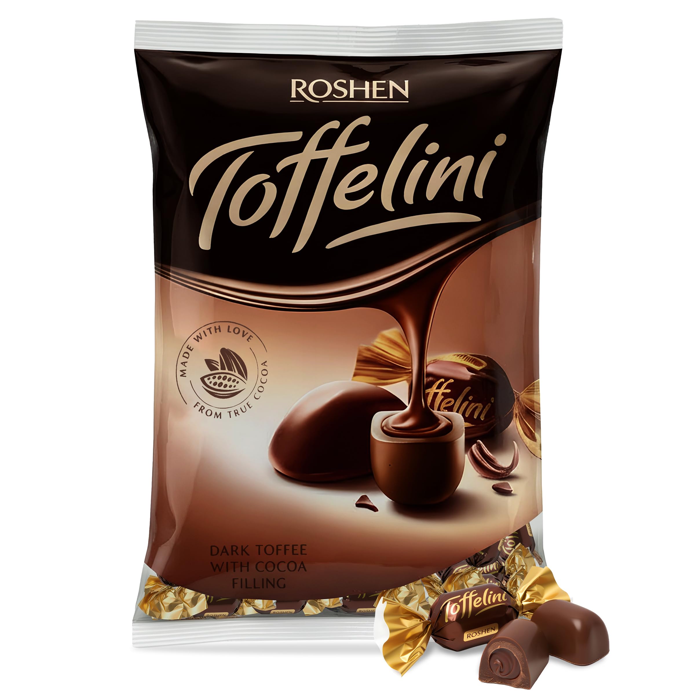 Roshen Toffelini Caramelle al Toffee Ricoperte di Cioccolato Fondente con Ripieno di Cacao, 1 kg