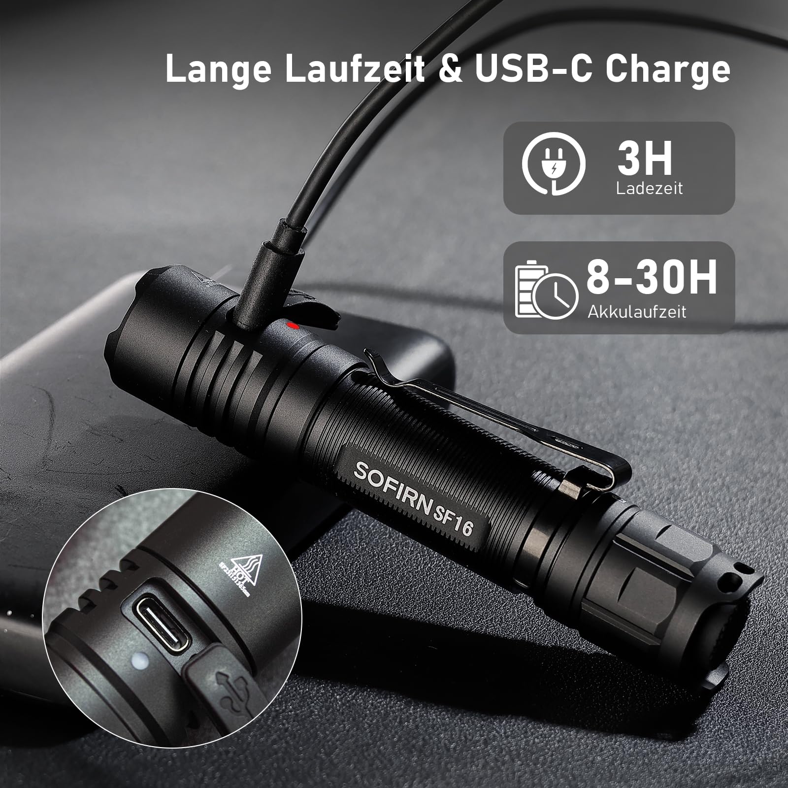 Sofirn SF16 UV Taschenlampe 365nm Schwarzlichtlampe, Mini LED UV Lampe USB-C Aufladen, IPX8 Schwarzlicht Taschenlampe für Erkennung Von Haustierurin, Leckprüfung, HarzaushäRtung & Eingetrocknete Fleck