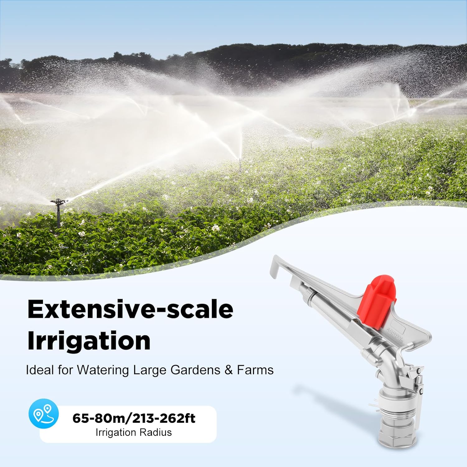 2‘’ Agriculture Irrigation Sprinkler, 360°Adjustable Rotation Speed Zinc Alloy Watering Sprayer Gun, Dual Spray Nozzles Large-Area Watering Impact Sprinkler for Farms, Orchards, Forestry