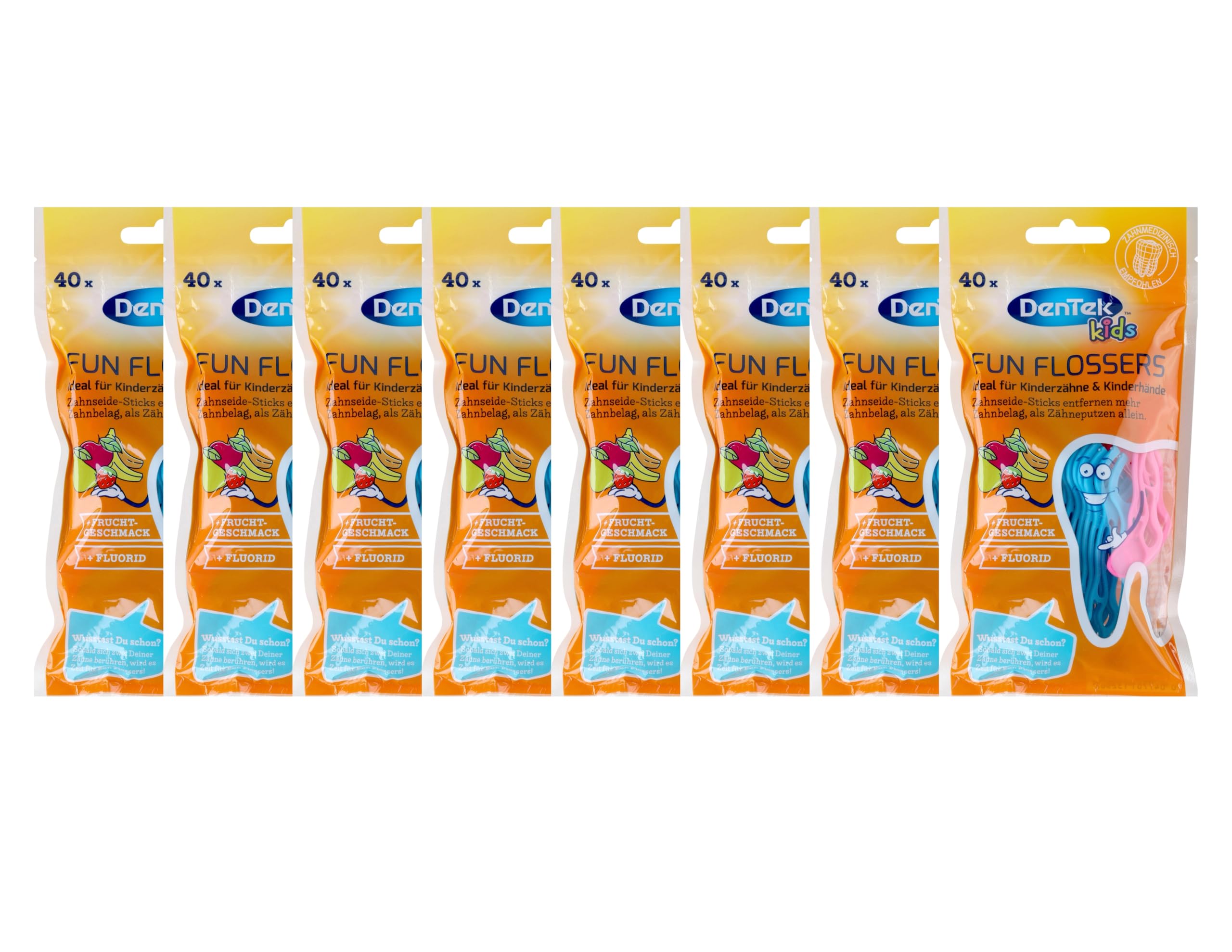 8 x DenTeK Fun Flosser Kids dla dzieci o smaku dzikich owoców