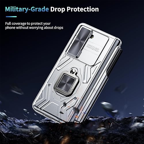 Miniatura 6 de WSKEN Funda para Samsung Galaxy Z Fold 5 con soporte para S Pen protección de bisagra cubierta de cámara deslizante soporte magnético de anillo de