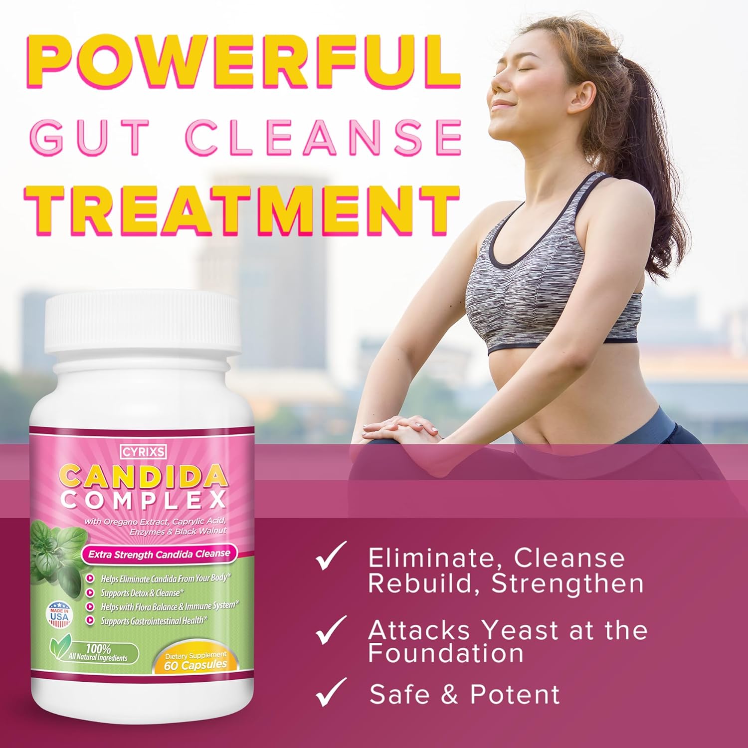 Candida Complex | Boost Your Immune System | All Natural Gut Cleanse with Herbs, Antifungals, Enzymes and Probiotics | Eliminates Candida | Prevents Reoccurrence