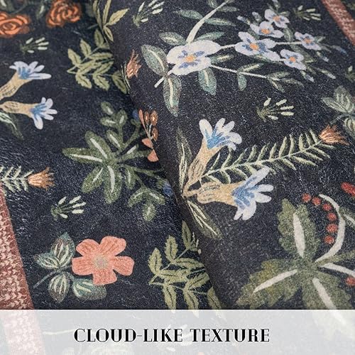 Miniatura 7 de Lansny Alfombra de pasillo floral retro de 2 x 6 pies, lavable a máquina, antideslizante, suave, alfombra de pelo corto adecuada para pasillos,