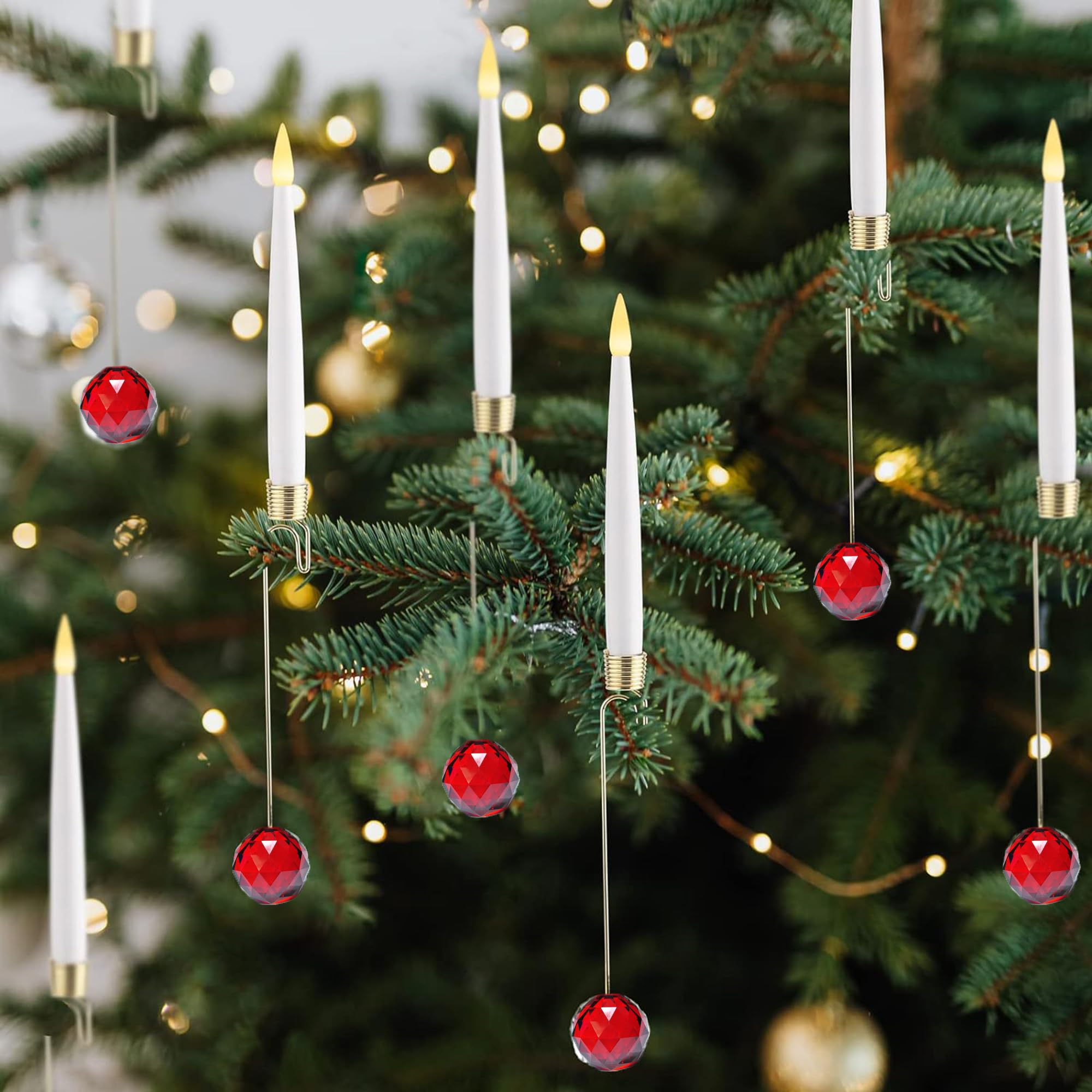 JOIONE Christmas Tree Candles, 12 Pack Red Crystal Ball Tree Hanging Decor