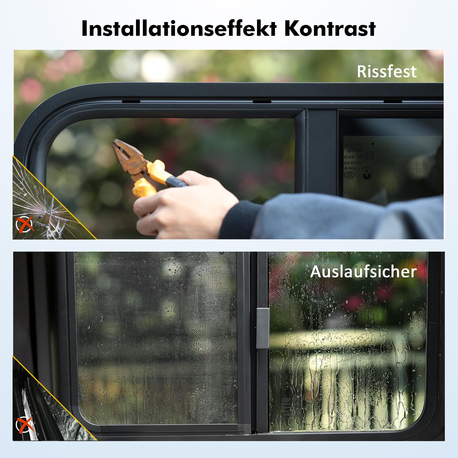 GEARMONSTER Finestra laterale per camper e roulotte, colore nero, 500 x 300 mm, con schermo, vetro temperato per rimorchi
