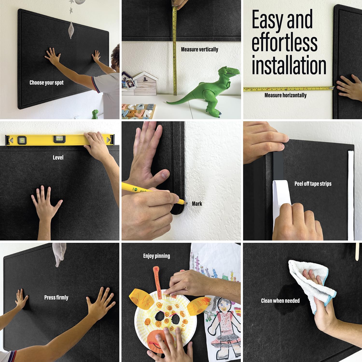 Large Bulletin Board 48 x 36 Inches - Foldable Felt Bulletin Board for Wall, Cork Board Alternative with 100 Color Pins & 6 Note Pads, Vision Board - Black
