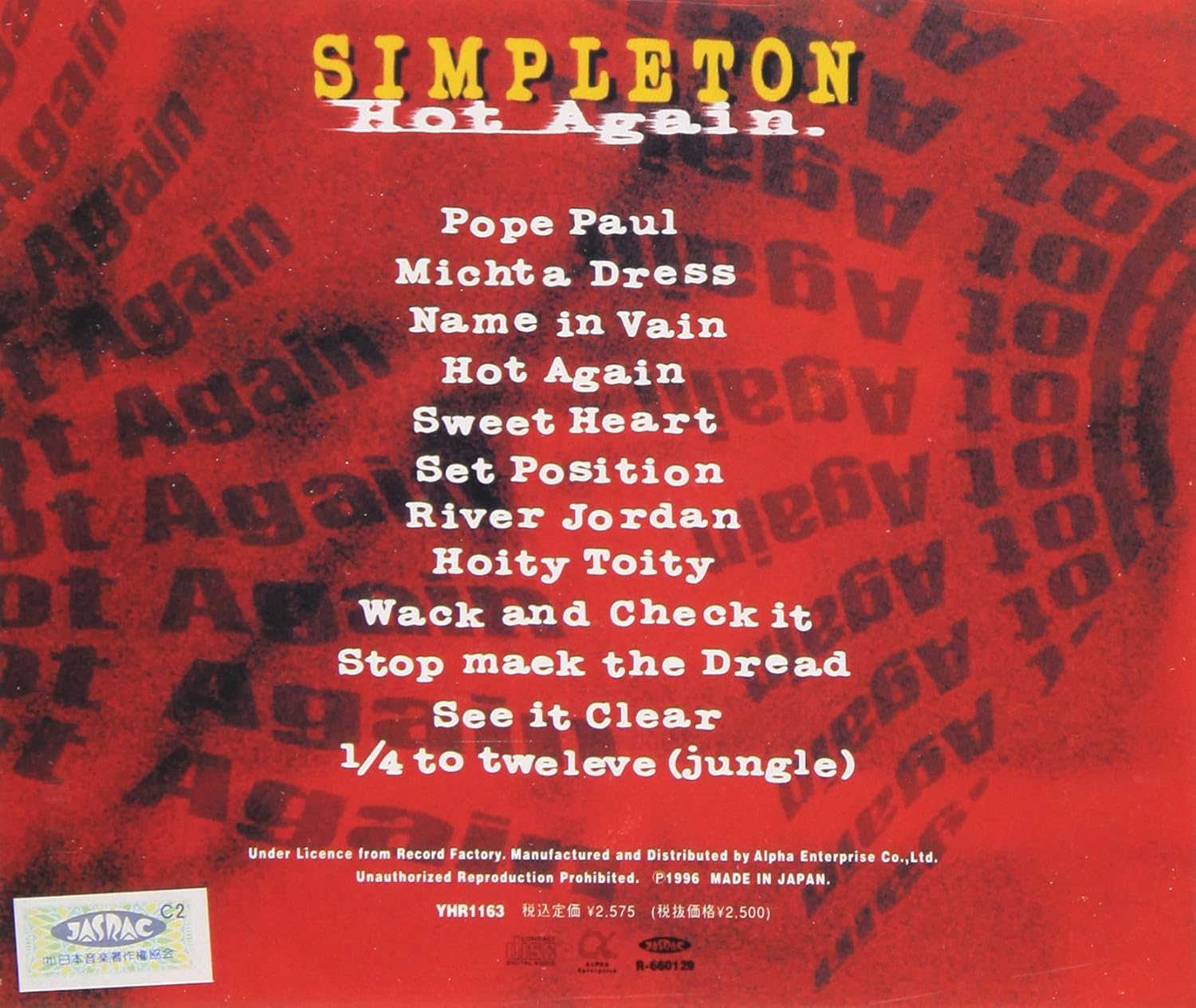 SIMPLETON - Hot Again - Disque CD
