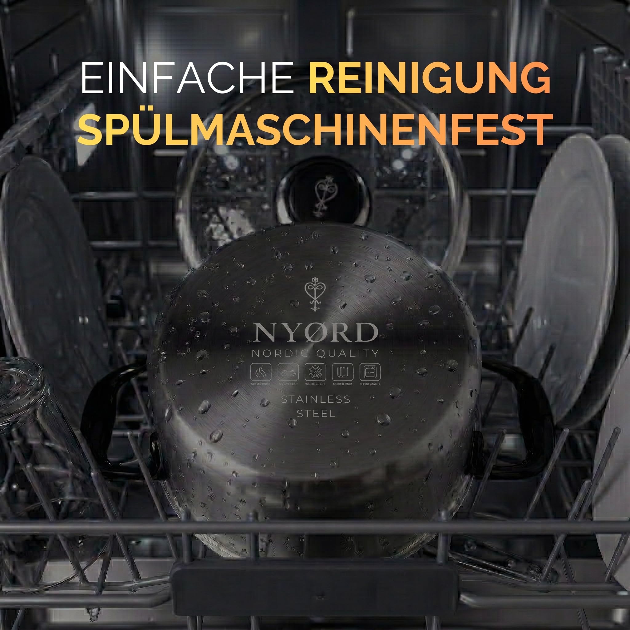 NYORD Edelstahltopf - Antihaft, Kratzfest, Kochtopf Wabenstruktur, Spülmaschinenfest, Hybrid Topf, Keramik Beschichtung, PTFE & PFOA frei, Ofenfest, für Induktion, Gas & Ceran, mit Deckel - 20 cm, 3 l