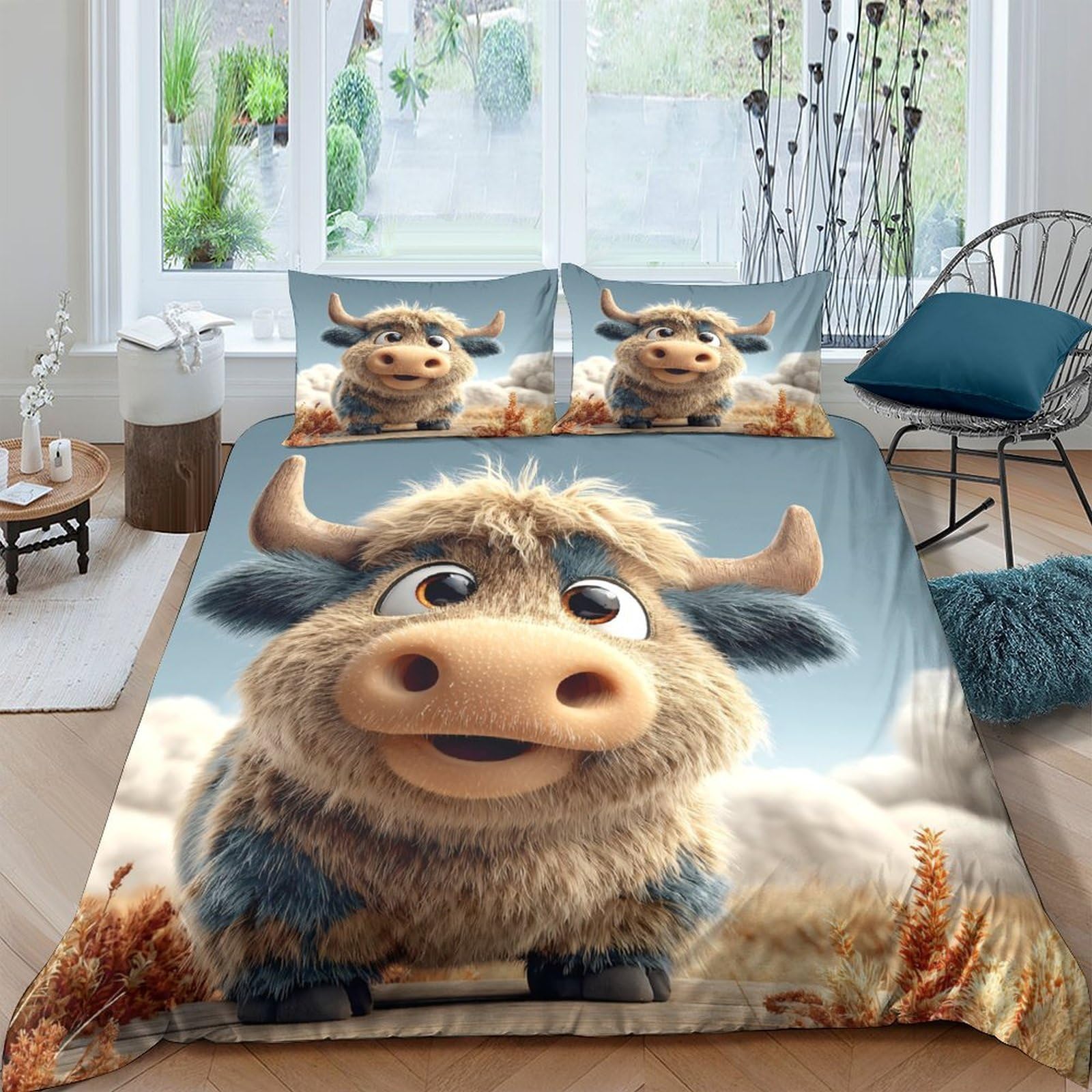 Ctjqhvkz Style-10 3D Printed Cute Cartoon Yak Fitted Sheet Microfiber Soft Animal Meadow Bed Sheet For Bedroom Guest Room Decor Single（135X200cm）