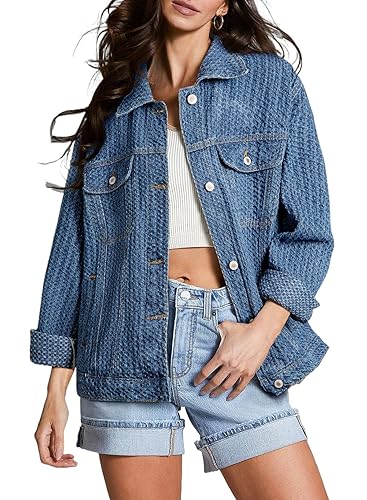 Sidefeel Women's Jean Jacket Oversized Boyfriend Button Up Long Sleeve