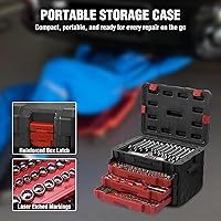 Vista 4 de WORKPRO Juego de 450 piezas de llaves de vaso de 1/2" 1/4" 3/8", CR-V métricas e imperiales con llave de trinquete de liberación rápida, llaves