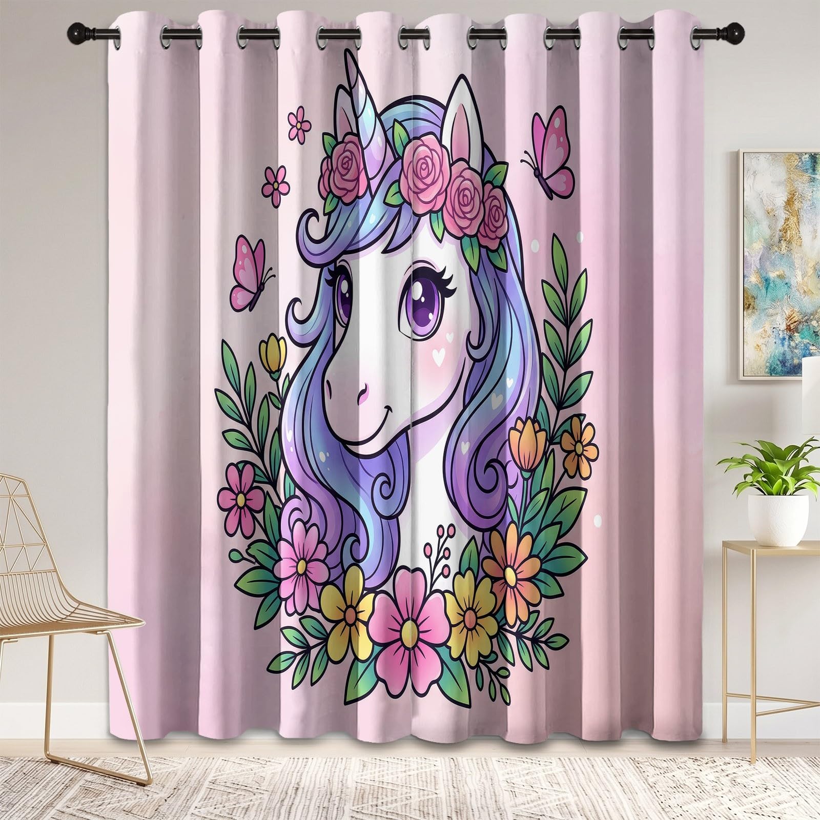 Générique Rideaux pour Enfants 140L X 240H cm (2 Panneaux), Rideaux Isolant Thermique Motif Licorne De Rêve, Décoration de Animal Animé pour Chambre d'enfant Garçon Adolescent Salon Fenetre, Rose