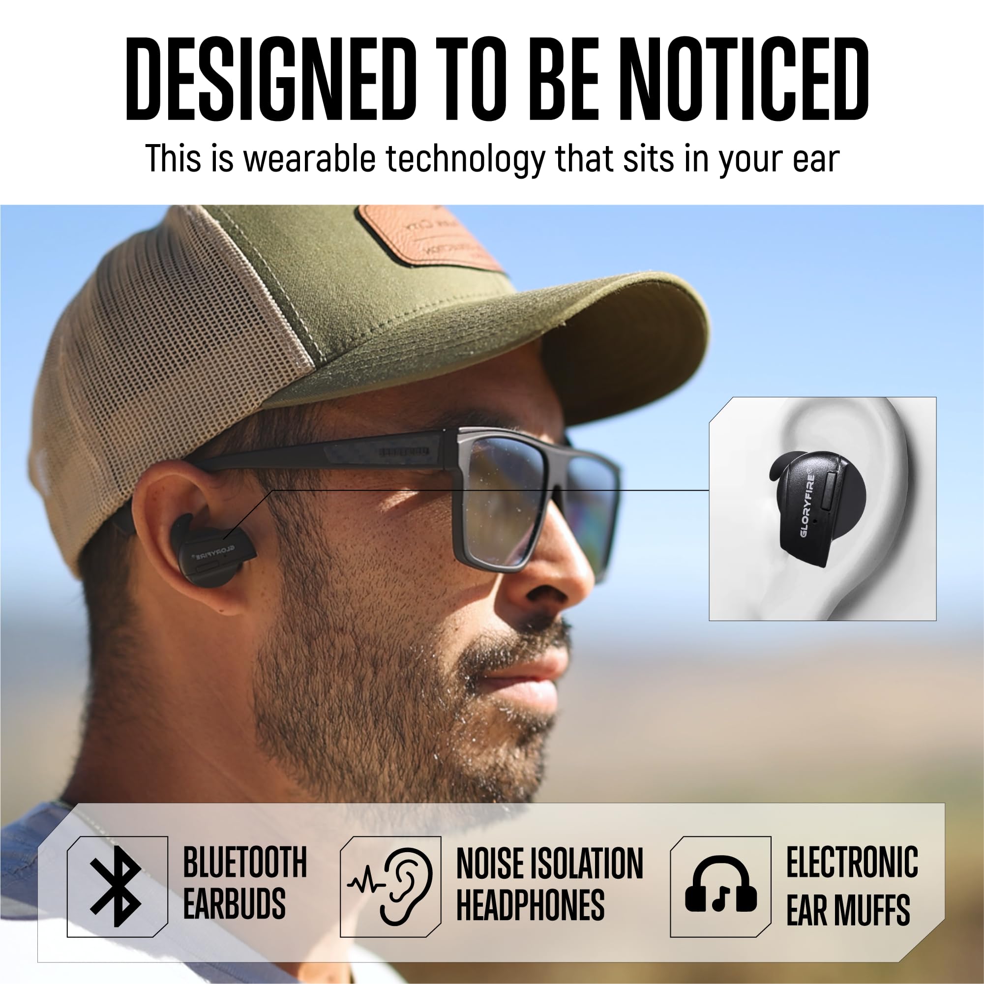 GLORYFIRE Tappi per le orecchie di protezione per le orecchie Bluetooth per la protezione dell'udito del campo di tiro 26dB riduzione del rumore