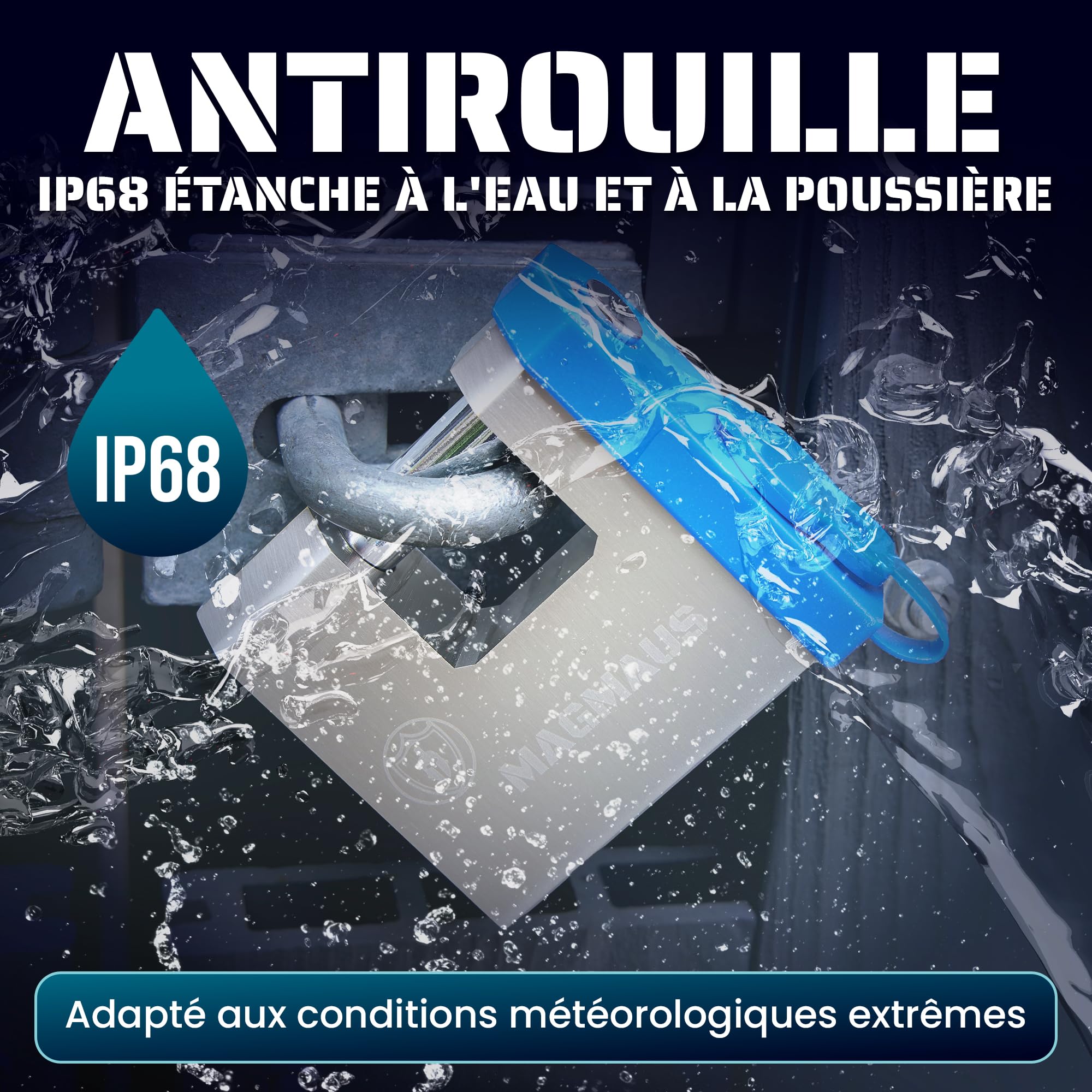Magmaus® SRL70 Cadenas à Empreinte Digitale - Serrure Biométrique sans Clé, 20 Empreintes, 2 Clés Électroniques, App Tuya, IP68 Étanche pour Portail, Container et Abri Extérieur Résistant