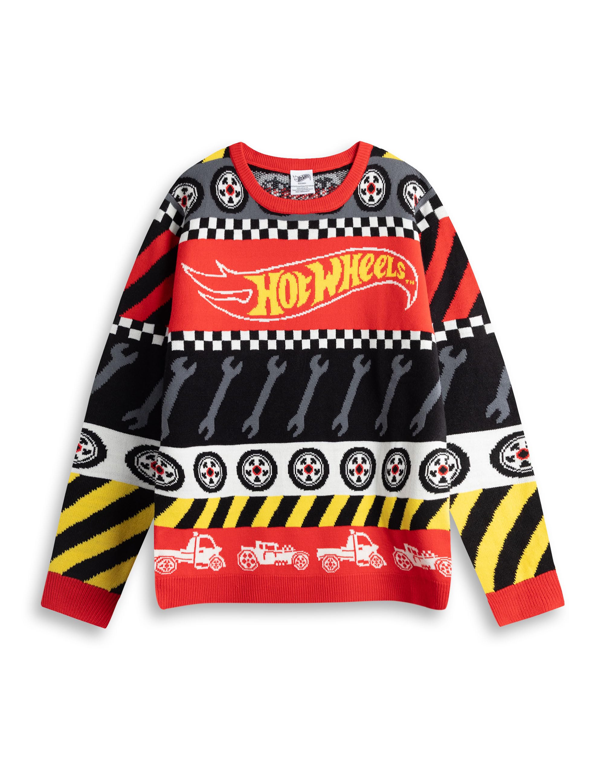 Hot Wheels Mens Multicoloured Tyre & Spanner Fairisle Christmas Jumper | Long Sleeve Crew Neck Holiday Wear | Festive Apparel for Christmas Celebrations Merch - XX-Large