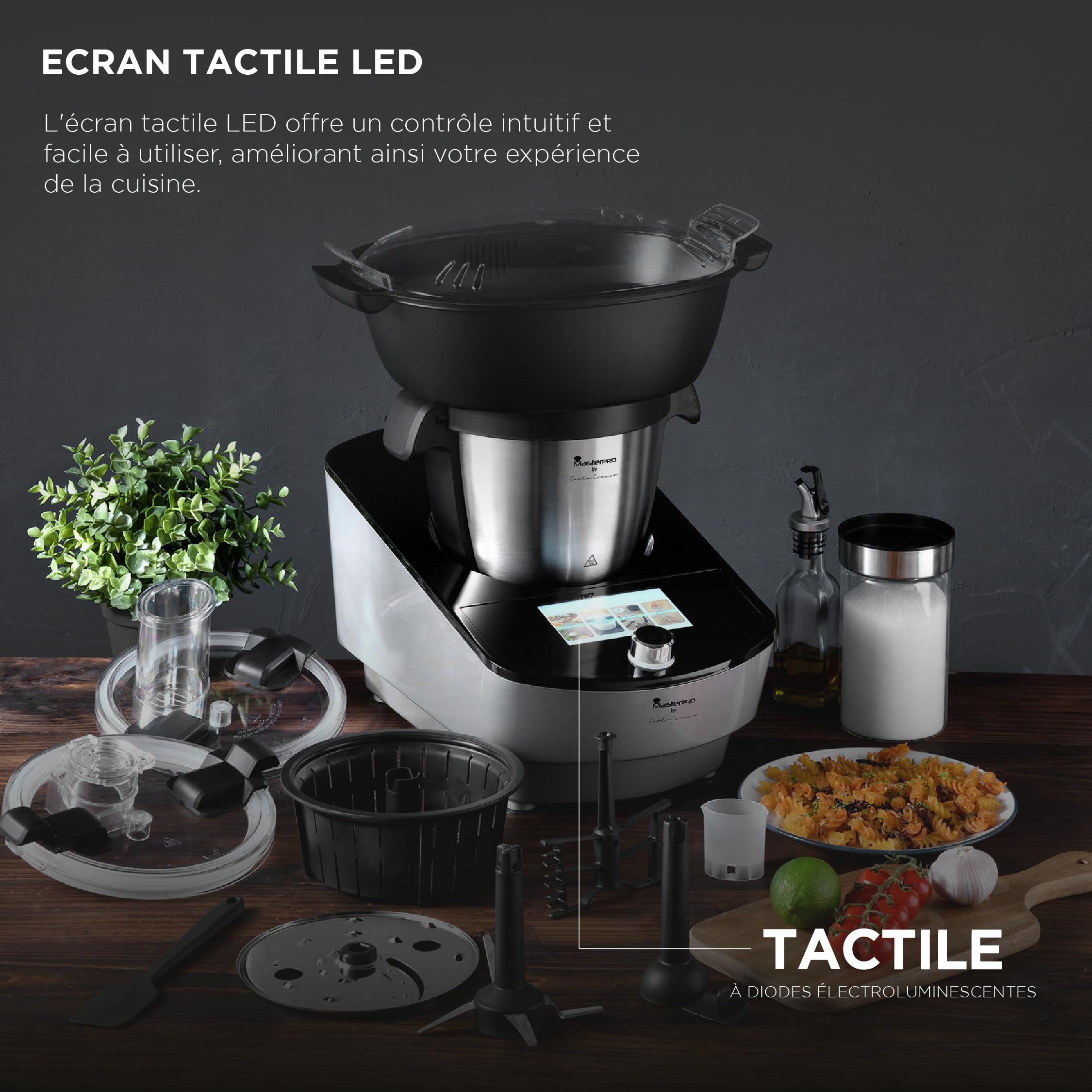 MasterPRO BY CARLO CRACCO - Robot da cucina 1000W 3.5L - 12 programmi - LED Touch Control - Multifunzione con accessori completi - Funzione vapore inclusa
