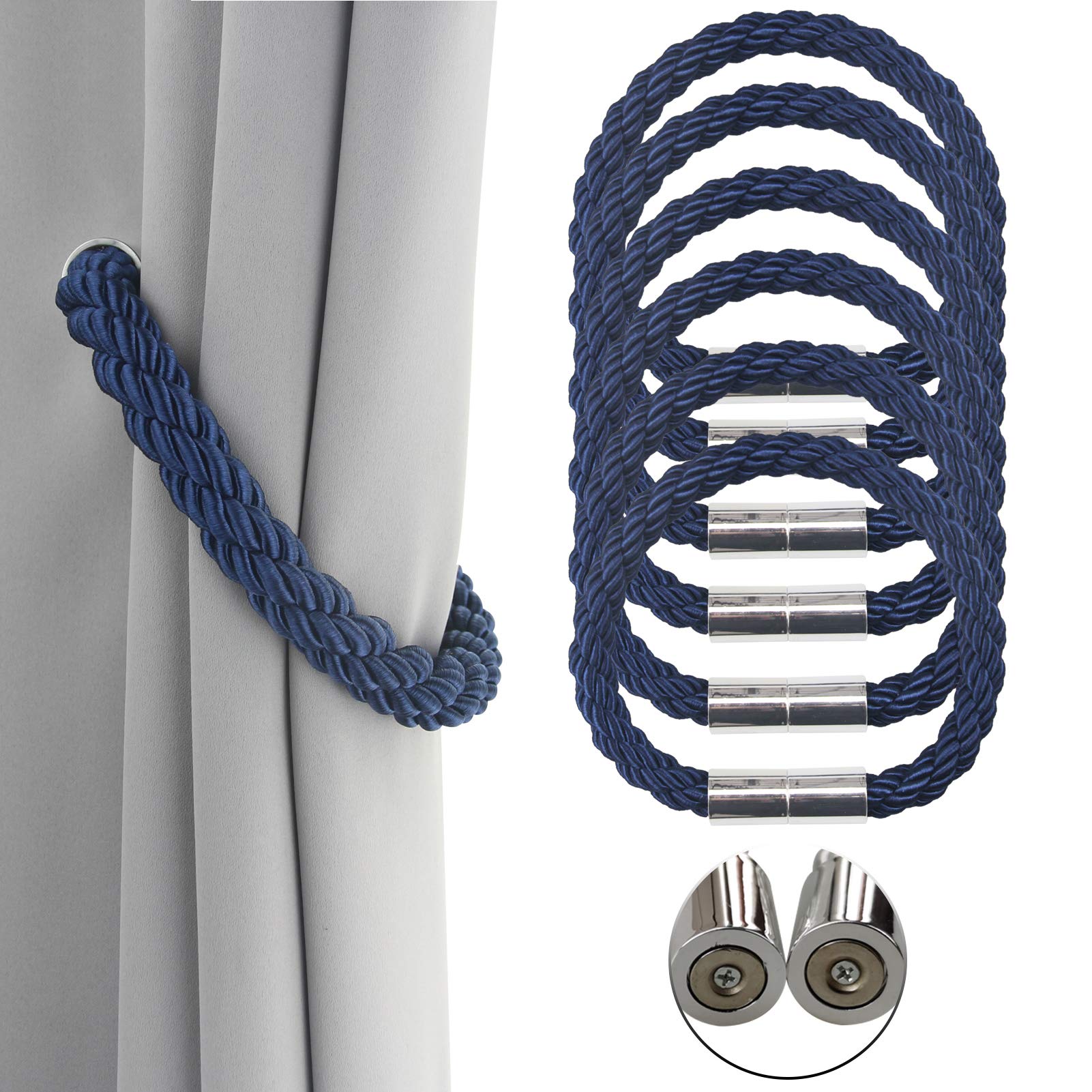 OUdini Curtain Tiebacks, Curtain Rope Holdbacks Curtain Ties Backs for Thin or Thick Window Draperies/New Navy/6Pcs