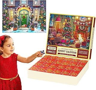 Advent Calendar Jigsaw, 1008 pcs Christmas Jigsaw Calendar, jigsaw puzzle advent, jigsaw puzzle calendar for Kids Children Christmas Gift