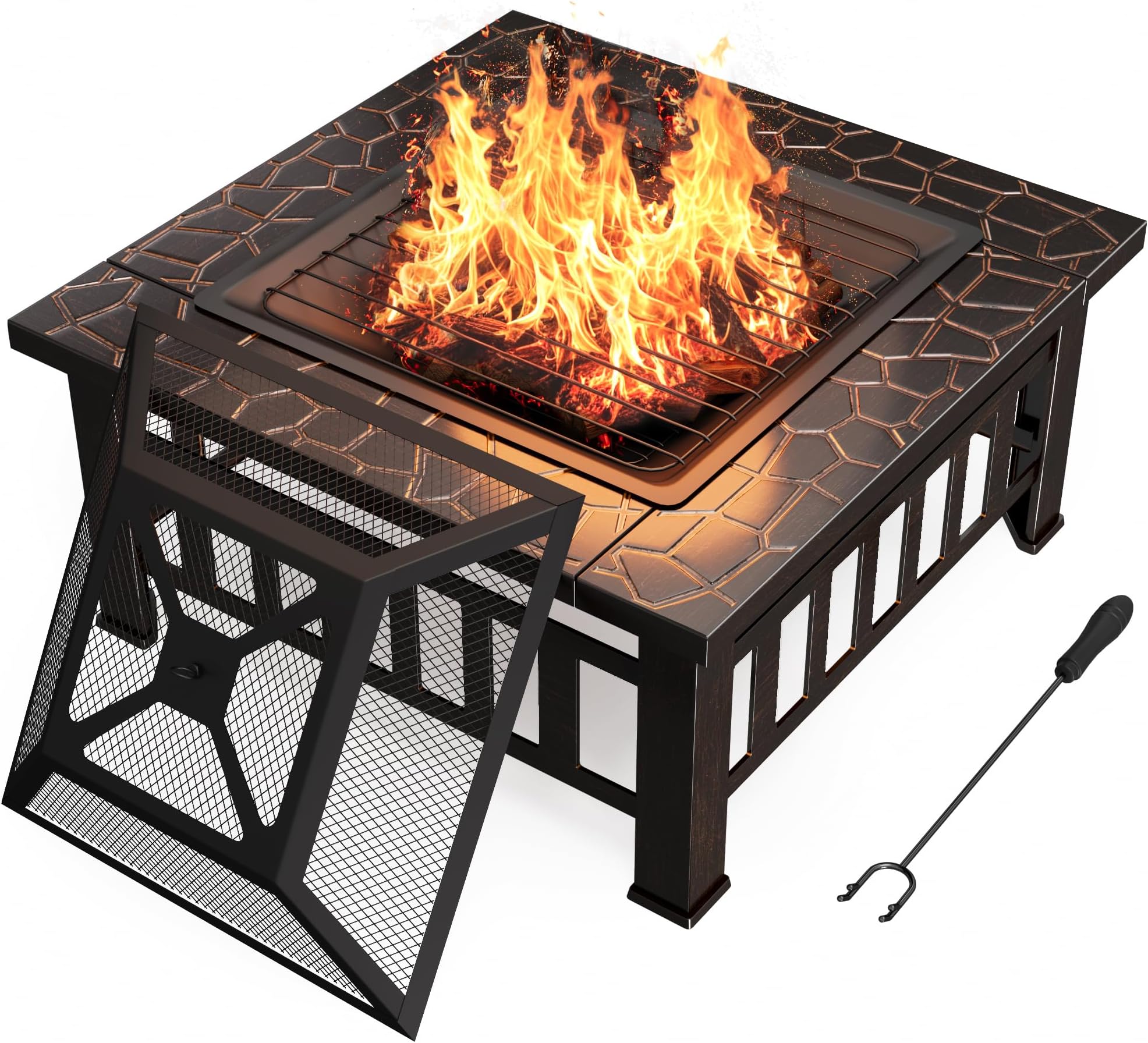 Devoko Outdoor Fire Pit, 32 Inch Firepit Table Metal Outdoor Fireplaces with Waterproof Cover for Outside Patio Camping (Copper)