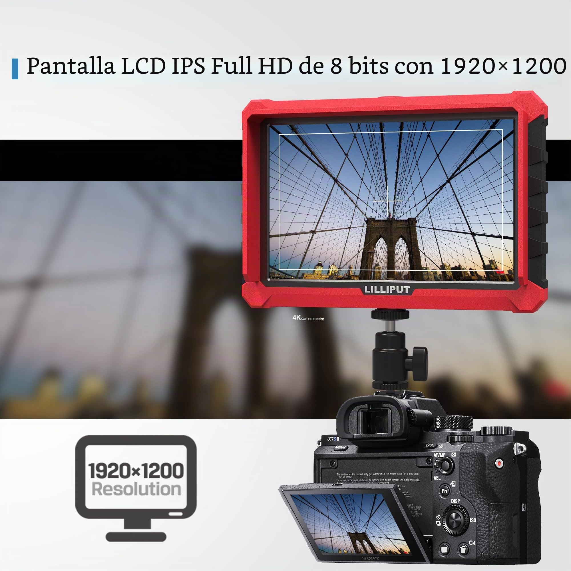 LILLIPUT A7S 7 pulgadas 1920 x 1200 FHD IPS on caméra moniteur, DSLR Moniteur de Champ de caméra 4K24 HDMI 1.4 Entrada y Loopout/ 3G-SDI On Cámara Field Monitor