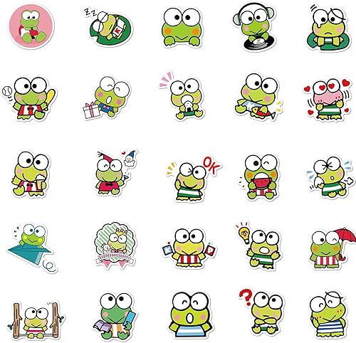 Miniatura 3 de Paquete de 50 calcomanías de rana rana kawaii para Kero Kero Keroppi calcomanías impermeables de vinilo para botella de agua laptop teléfono