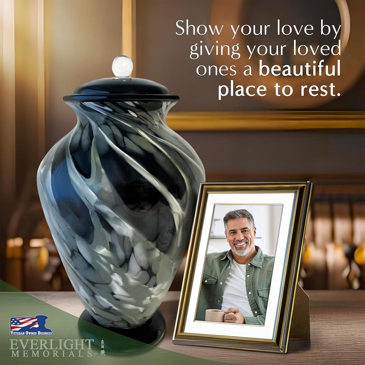 Silver Radiance Hand Blown Glass Art Large Cremation Urn for Human Ashes – Adult Memorial Urn for Man or Woman – Museum Quality