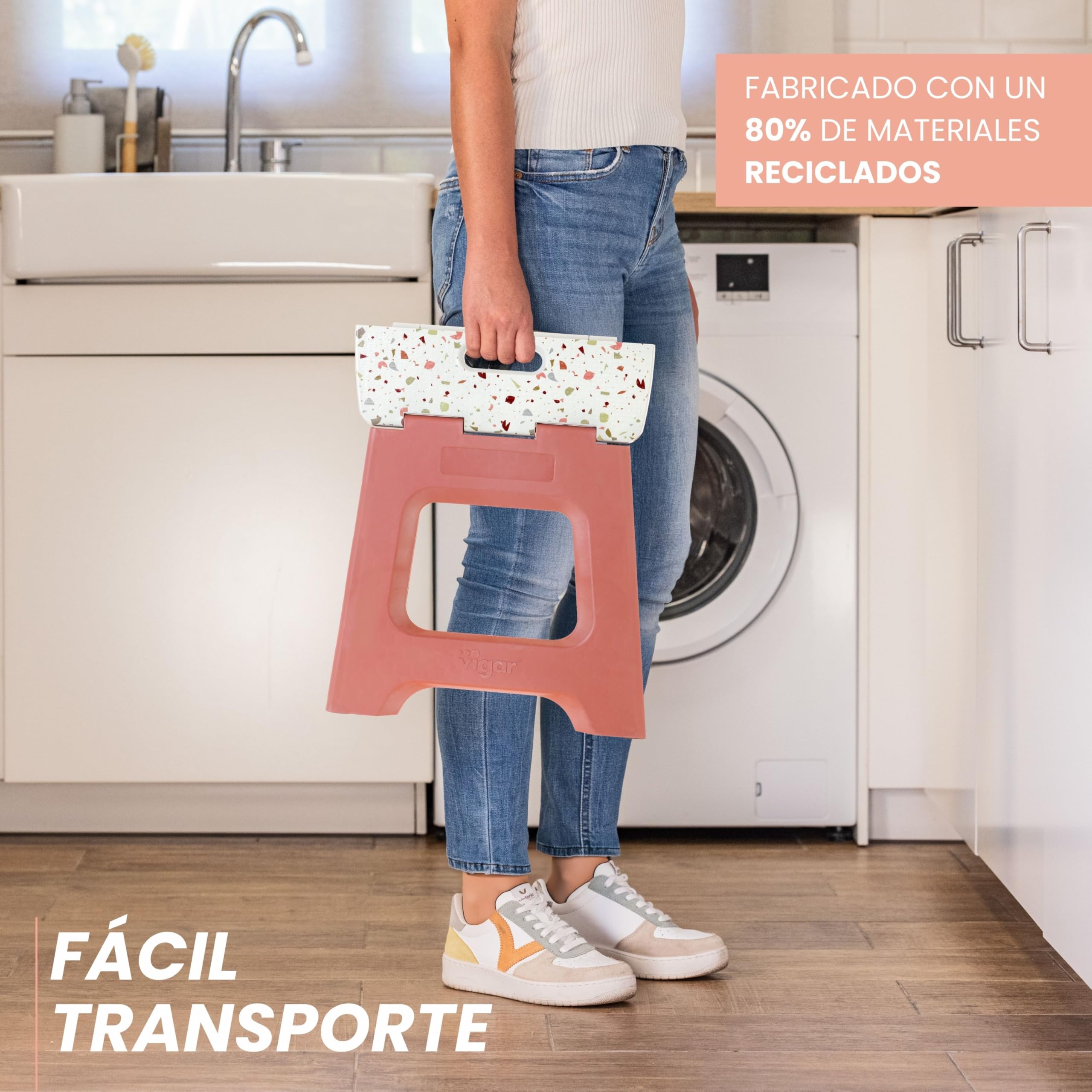 Vigar Taburete Plegable Compact 27 cm Plástico Reciclado Salmón