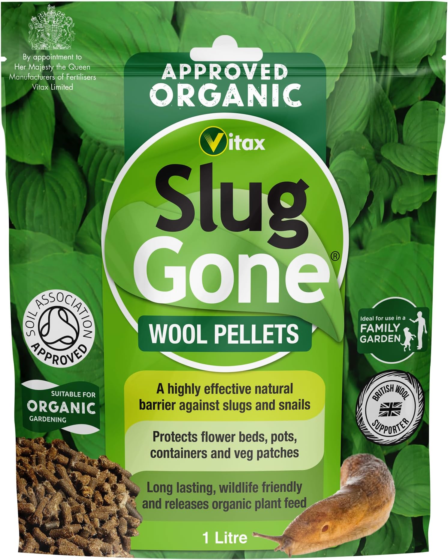 Vitax Slug Gone Wool Pellets, Natural, Organic Barrier To Protect Borders, Pots & Containers From Slugs And Snails, Long Lasting - 1L