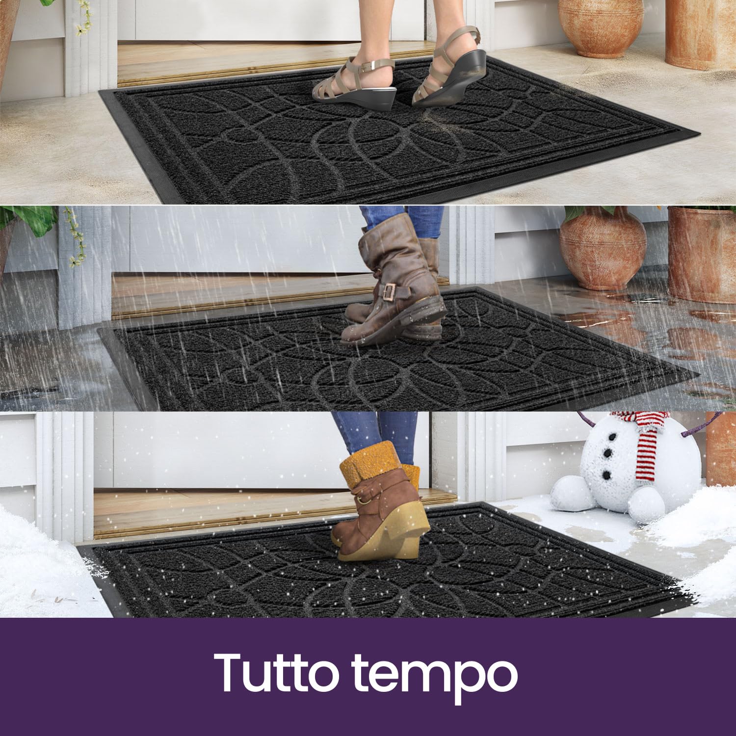 DEXI Zerbino Ingresso Esterno 60 x 90 cm, Tappeto Ingresso Interno Antiscivolo Impermeabile, Zerbini Assorbente Lavabile per Ufficio, Giardini, Balcone, Nero | Zerbino sottile e durevole, impermeabile, per interni, porta di casa, balcone o terrazza