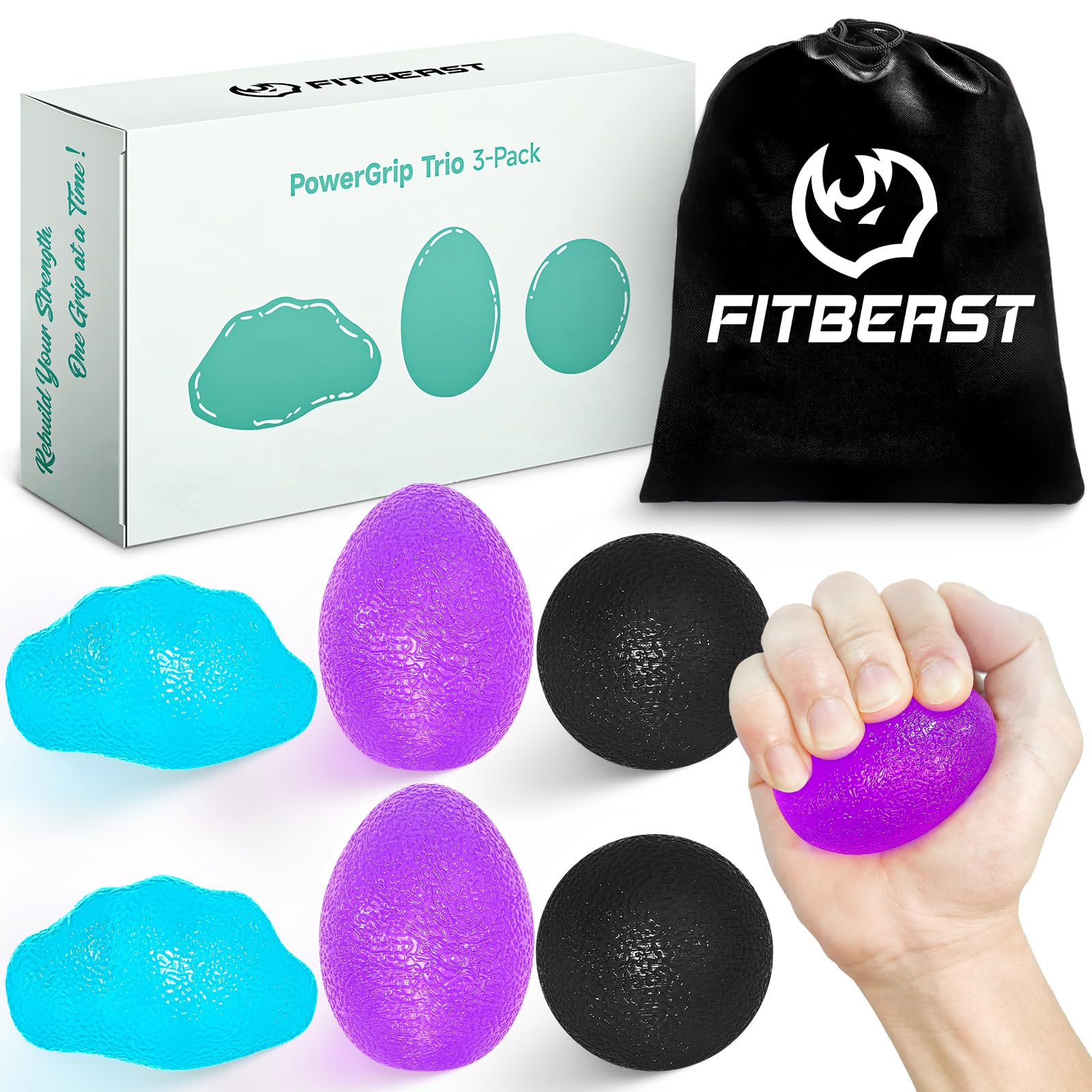 FitBeast Stress Balls for Adults, Hand Exercise Balls 6 Pack, Stress Relief & Grip Strength Trainer, Squishy Balls & Squeeze Balls for Arthritis, Carpal Tunnel, Hand Therapy with 3 Resistance Levels
