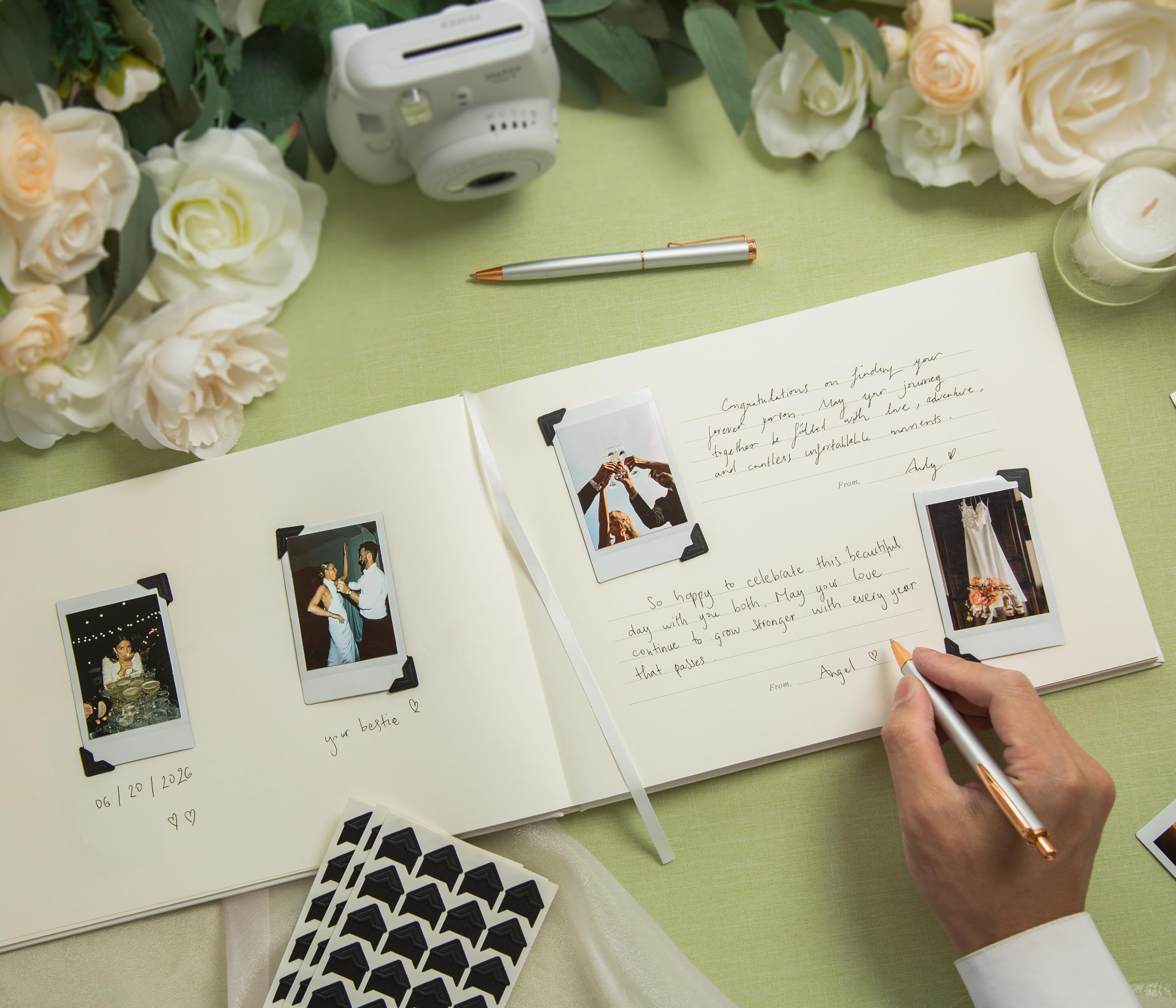Libro de visitas de fotos de boda (cáscara) – Libro de visitas Polaroid de tapa dura blanca para recepción de boda, despedida de soltera, fiesta de compromiso, álbum de fotos con 120 pegatinas de