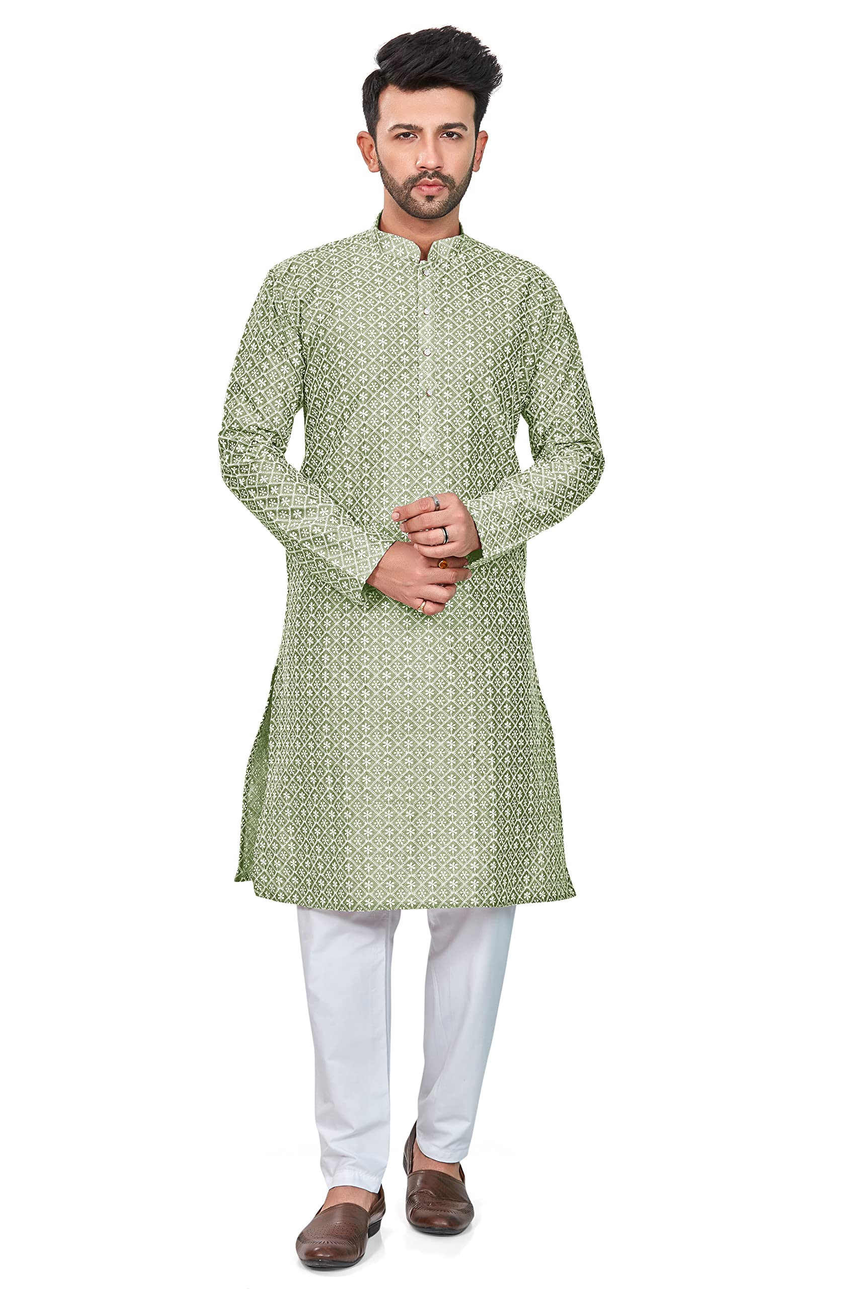 be active Men's Pure Cotton Lucknowi Kurta Pyjama Set Colour-picture-17