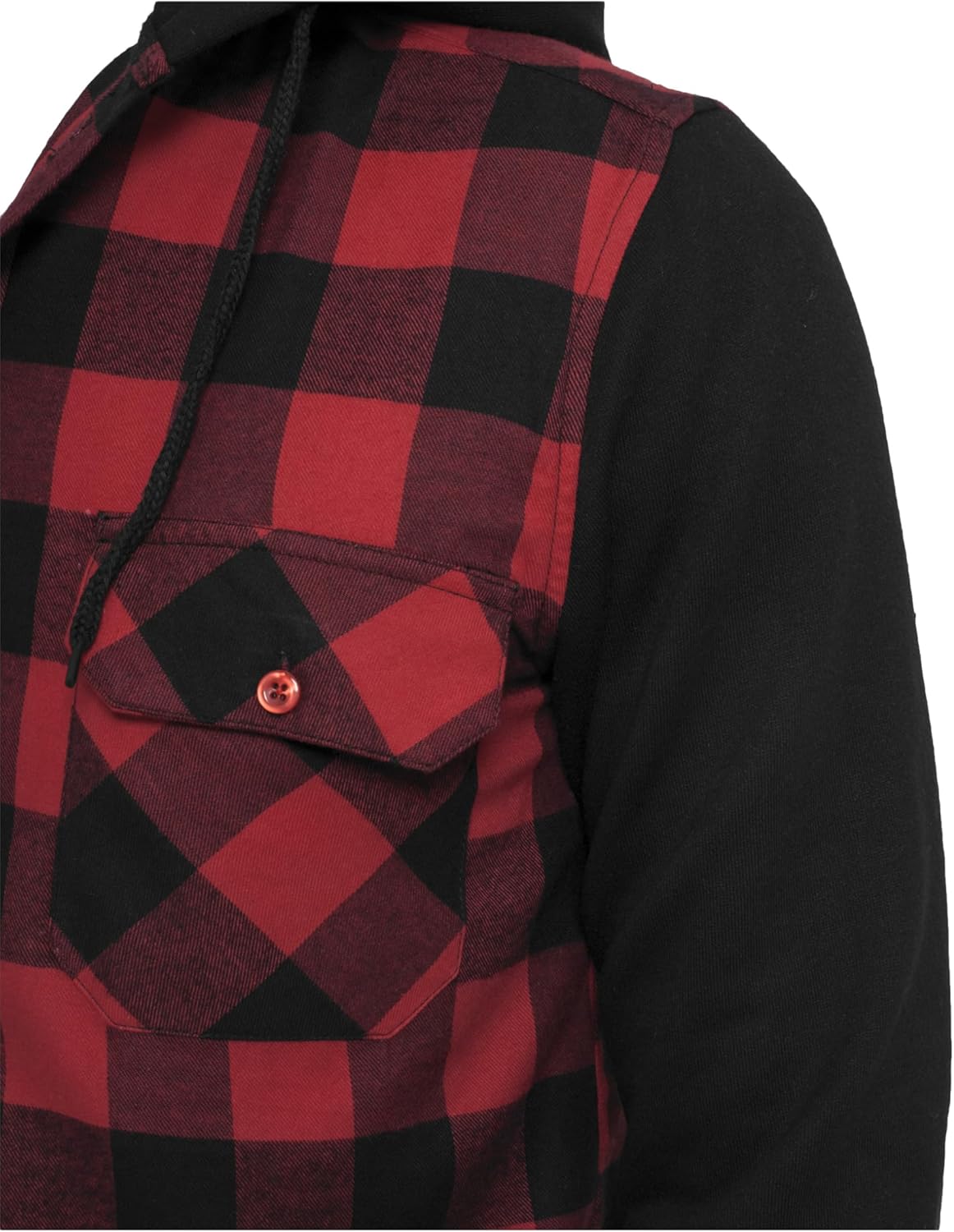 Urban Classics Mens Hooded Checked Flannel Sweat Sleeve Shirt