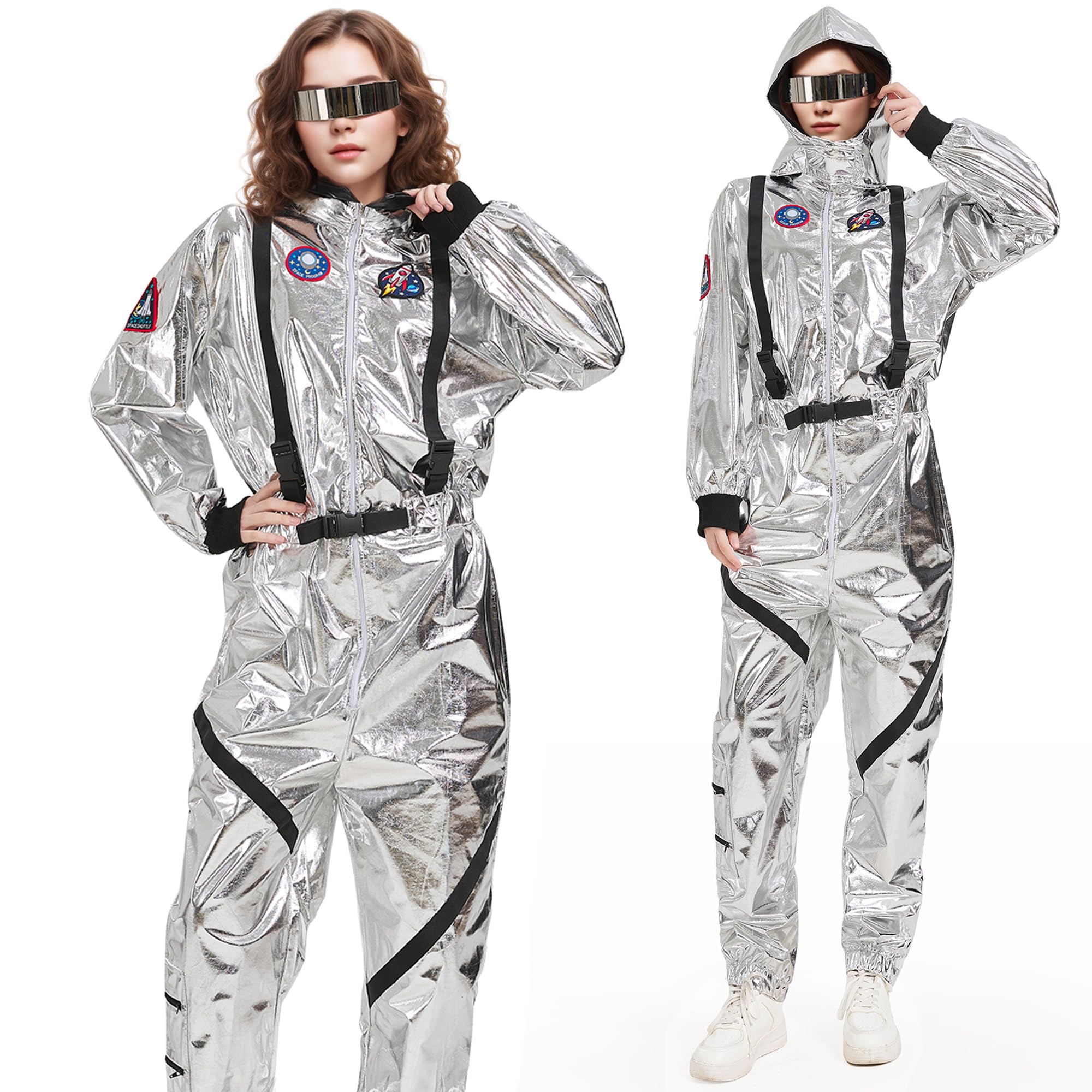Astronauta Disfraz Adulto, Astronauta Plateado Hombre Carnaval para Cosplay