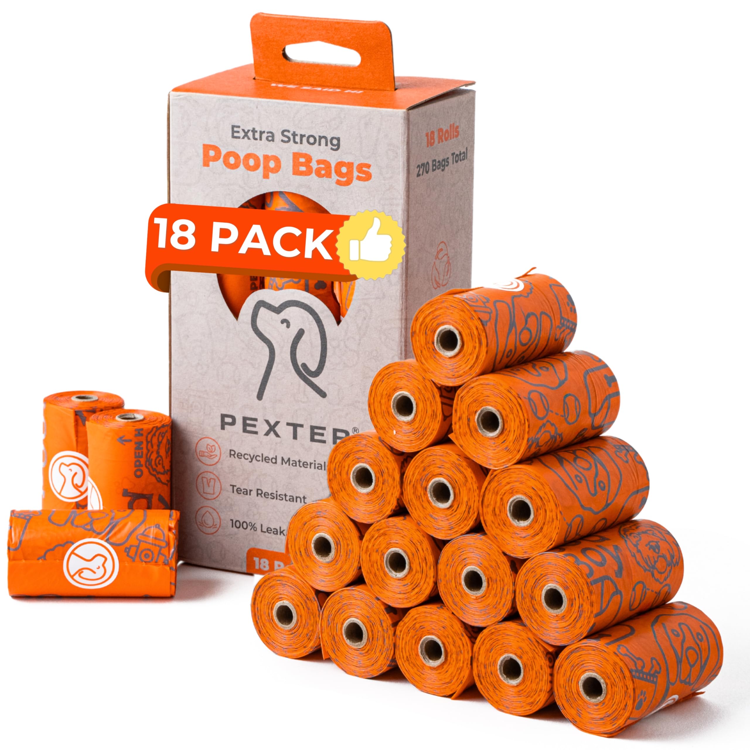 Pexter Dog Poop Bags, Leak-Proof, Strong and Unscented, 18 pack - 270 waste bag count
