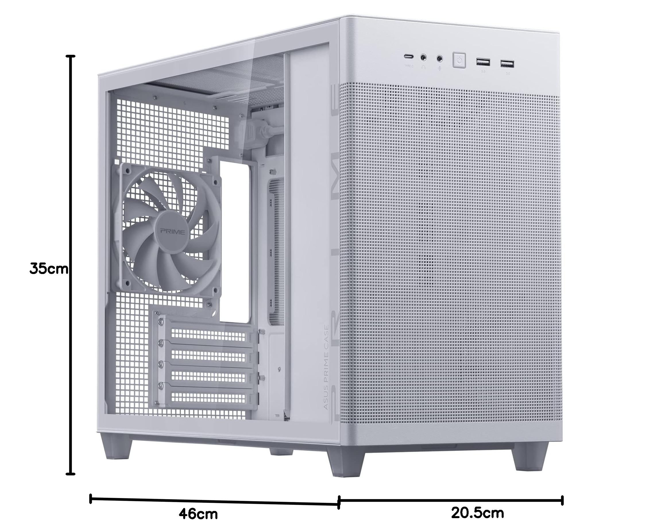 ASUS Prime AP201 TG, obudowa Micro-ATX, 33 litry, panele beznarzędziowe, prawie filtrująca siatka, uchwyt radiatora 360 mm, kompatybilny z kartami graficznymi do 338 mm i standardowym zasilaczem ATX,