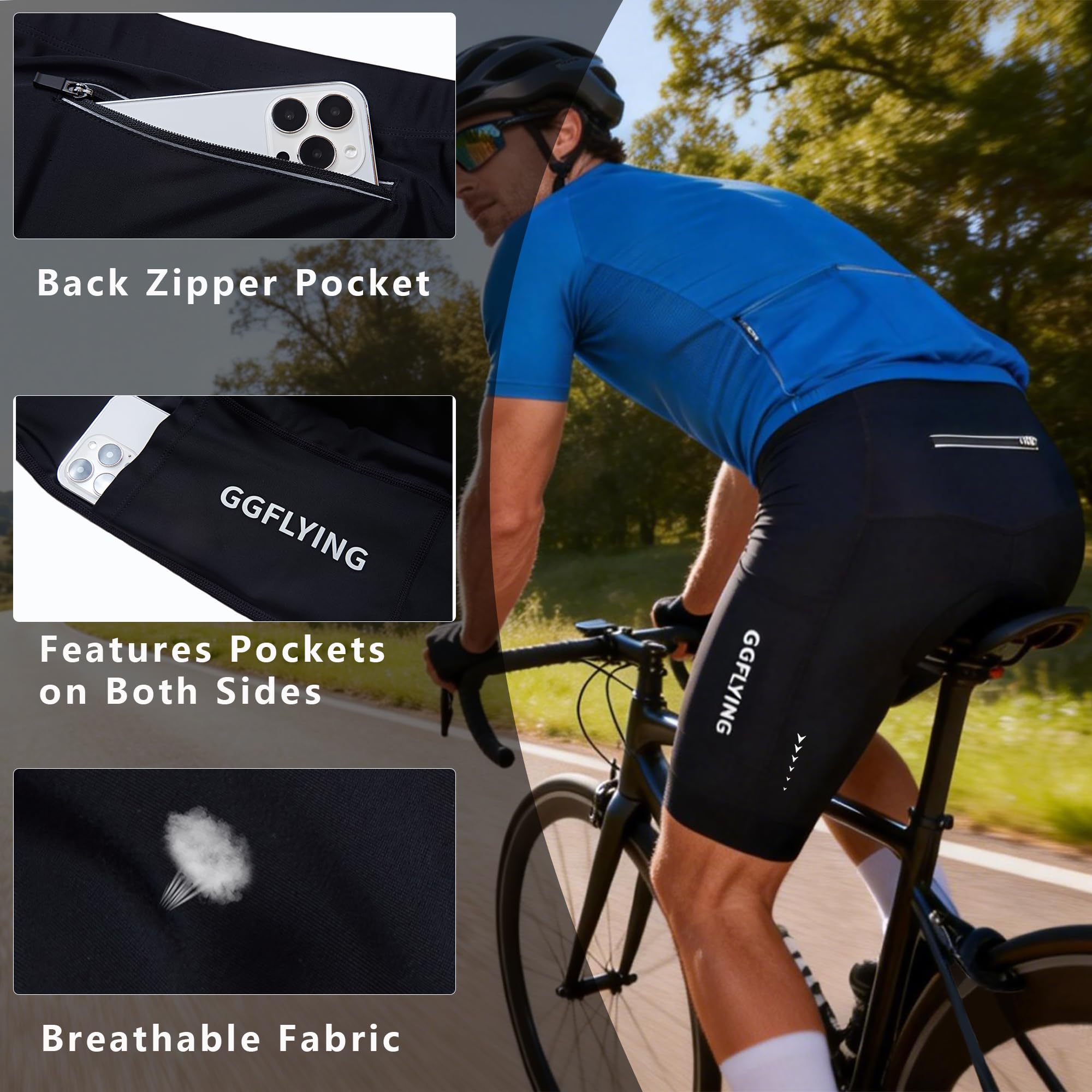 Pantaloncini Clismo Uomo 5D Imbottito MTB Pantaloni Bici con 3 Tasche Traspiranti Asciugatura Rapida