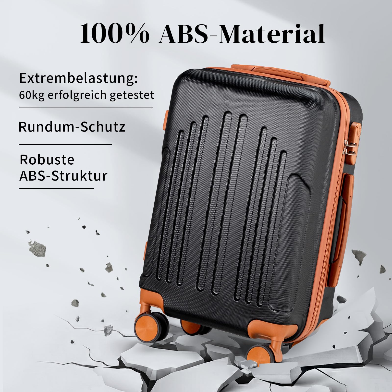LALAHO Kofferset 4 teilig Hartschale mit Kosmetikkoffer (Schwarz-Braun) | Koffer Set 4 Stück aus ABS, Reisekoffer mit Rollen Groß, Hartschalenkoffer Set, Koffer & Trolleys, Handgepäck