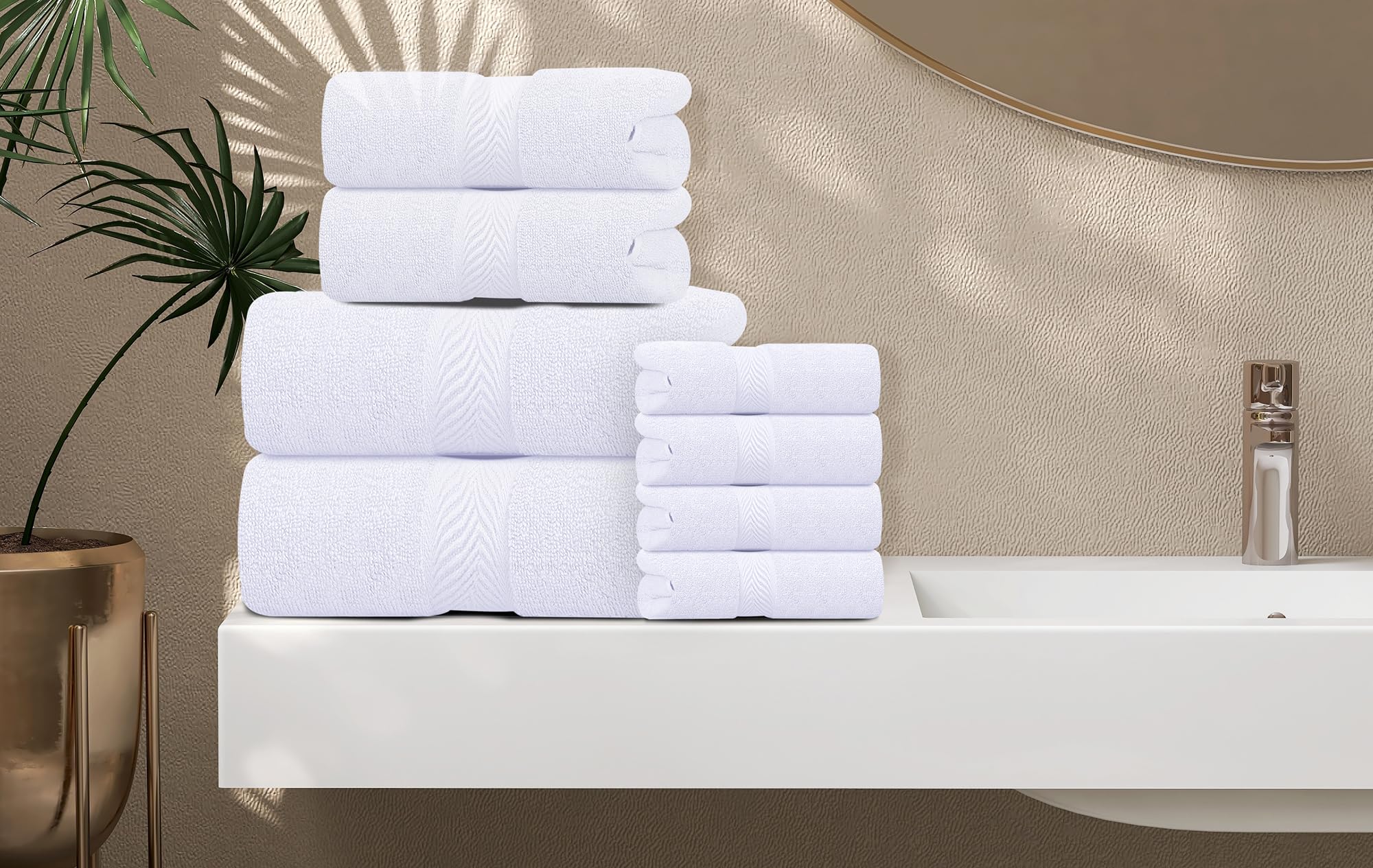 Oakias Juego de toallas blancas de 8 piezas, 600 g/m², 2 toallas de baño, 2 toallas de mano y 4 paños de calidad, altamente absorbentes