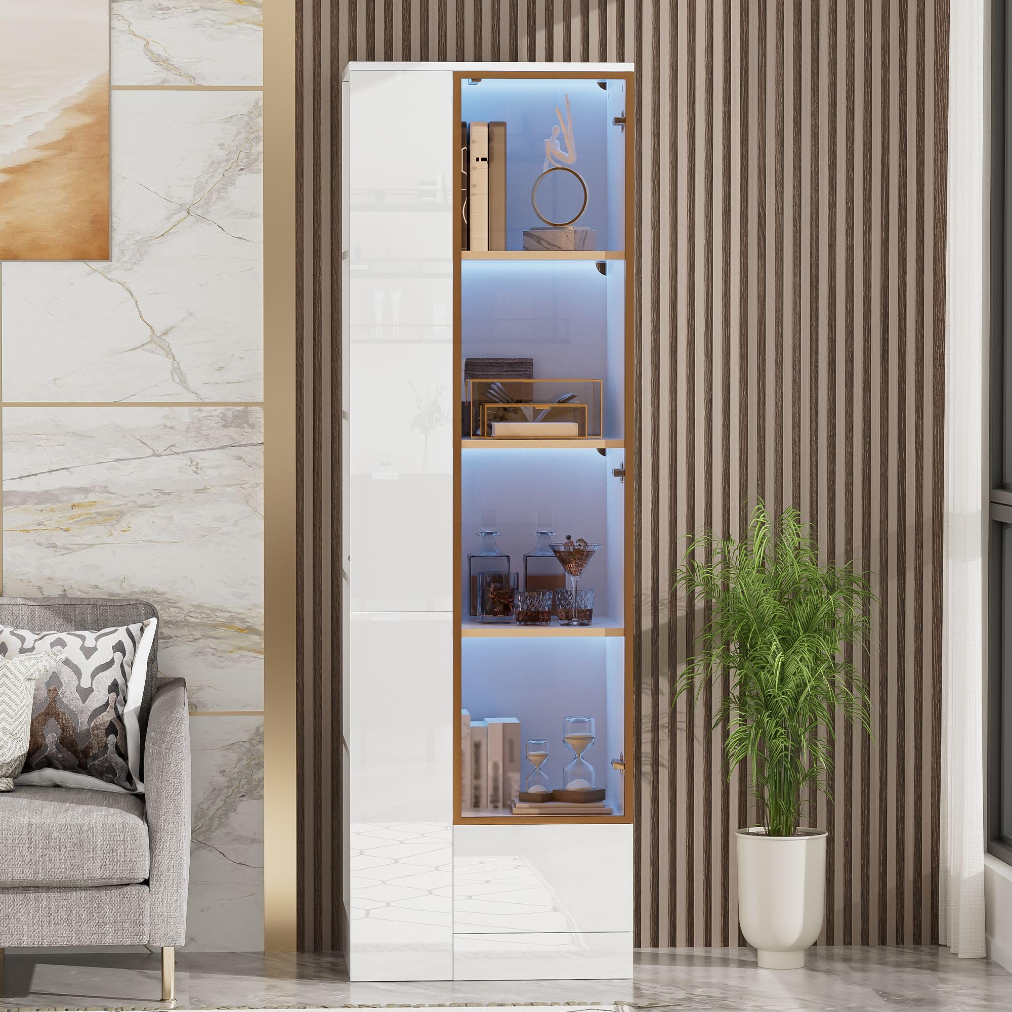 Vitrina de cristal, 50 x 35 x 160 cm, vitrina de pie