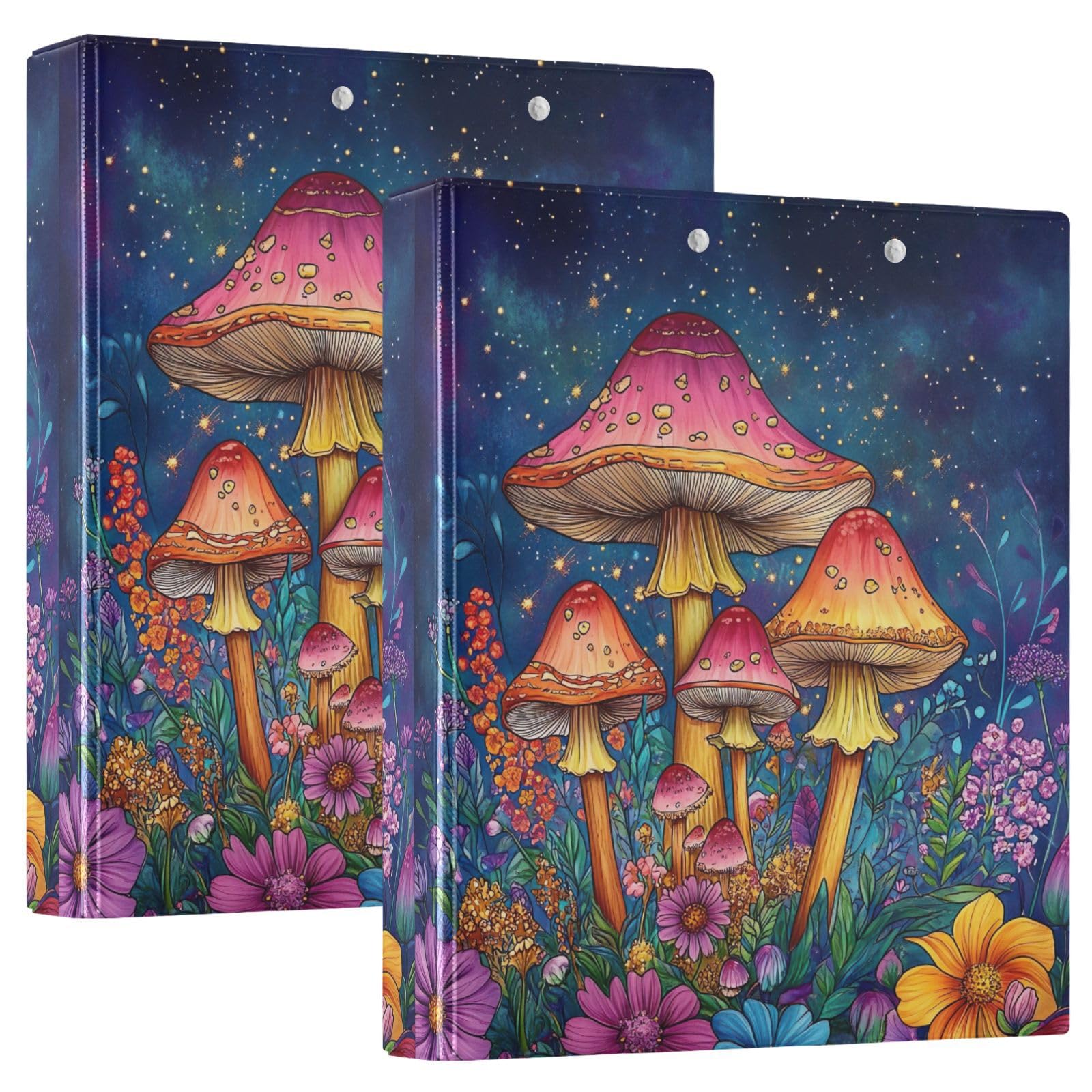 Raccoglitore a 3 anelli con stampa da 3,8 cm, raccoglitore ad anelli a D con tasche, raccoglitore decorativo per scuola, università o ufficio, fiori colorati retrò a forma di fungo