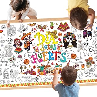 Dia De Los Muertos Decorations - 29.5 x 71 Inch Giant Mexican-themed Coloring Poster for Day of the Dead Party Decoration, Large Sugar Skull Painting Tablecloth Poster Suitable for Holiday Party Decor