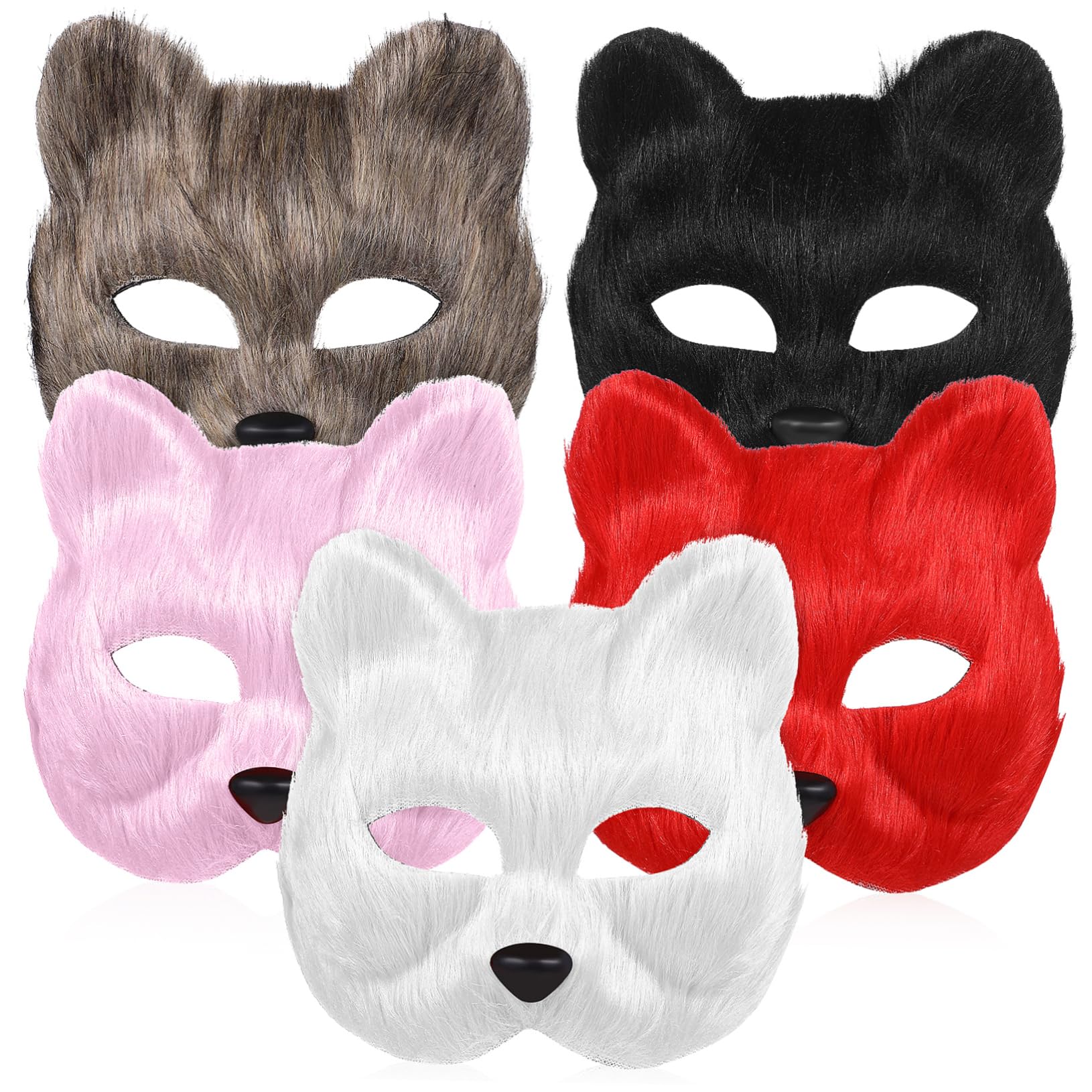 KOMBIUDA Elastic Band Fox Mask 5pcs Plush Animal Masks Masquerade Photo Halloween Party