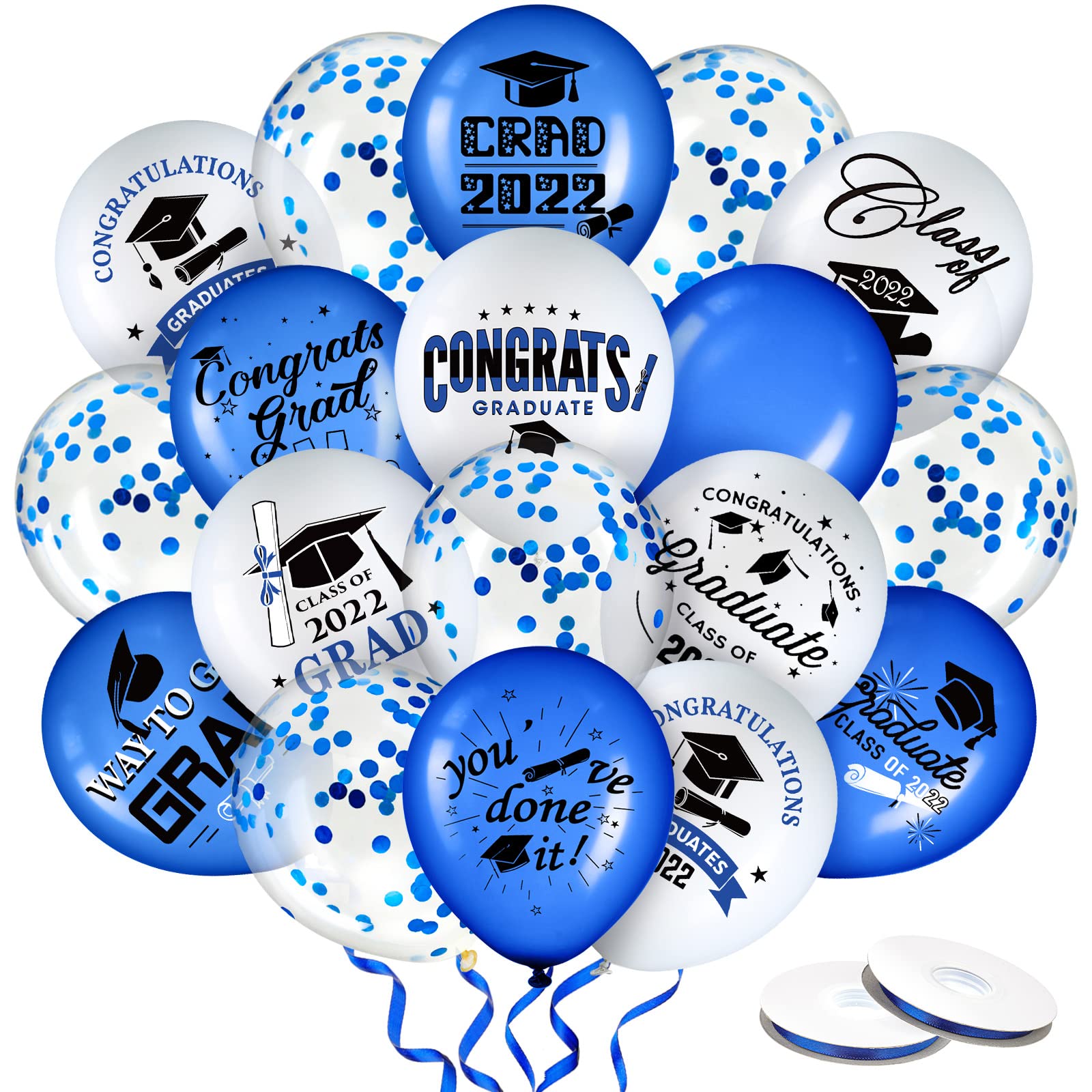 Buy 100 Pieces 2022 Graduation Party Balloon Decorations Set 12 Design White Blue Confetti Latex