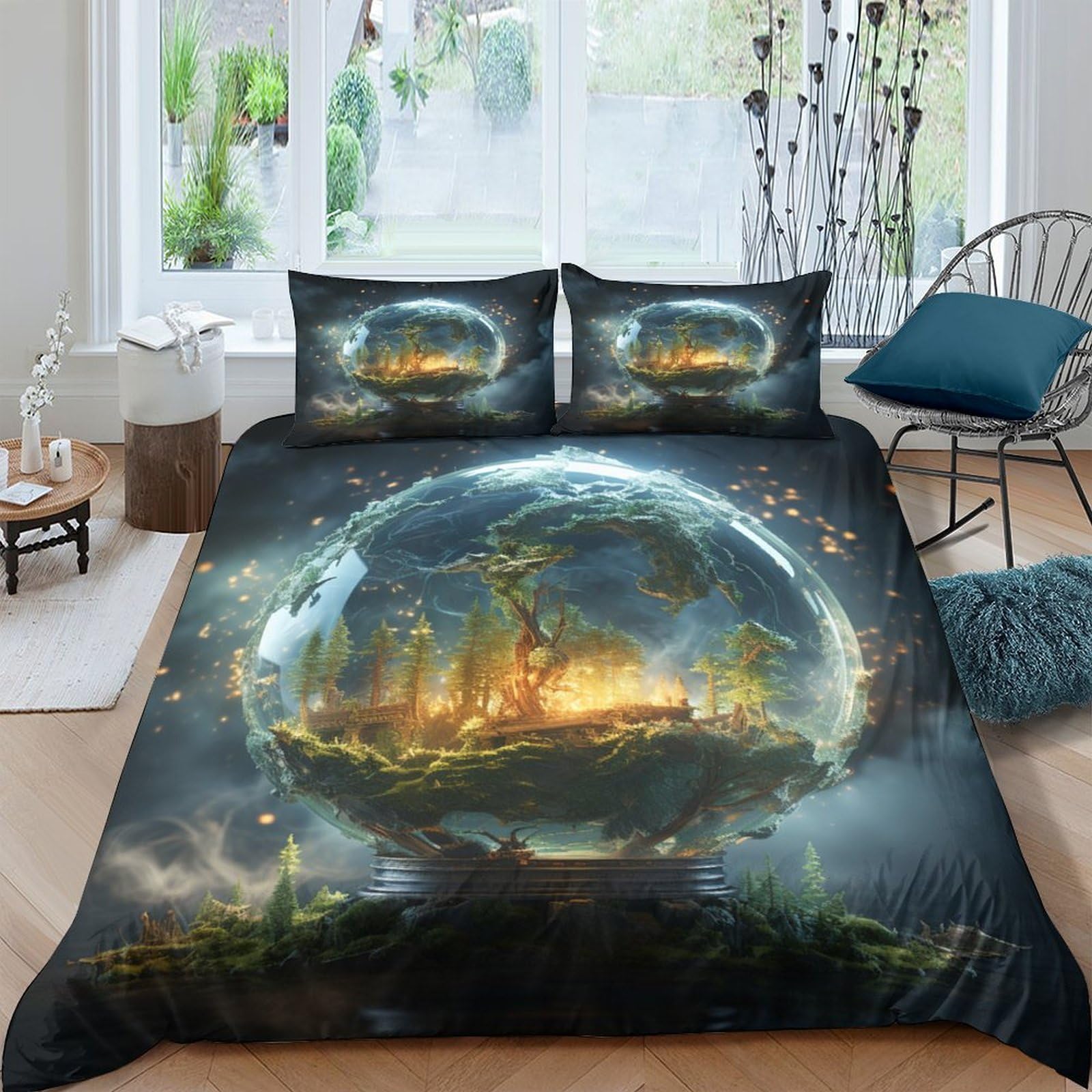 Ctjqhvkz Style-2 3D Printed Fantasy Floating Island Fitted Sheet Microfiber Soft Breathable Dark Forest Mattress Cover For Bedroom Decor Single（135X200cm）