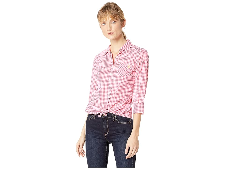 

U.S. POLO ASSN. Long Sleeve Plaid Woven Shirt (Pink Oleander) Women's Clothing
