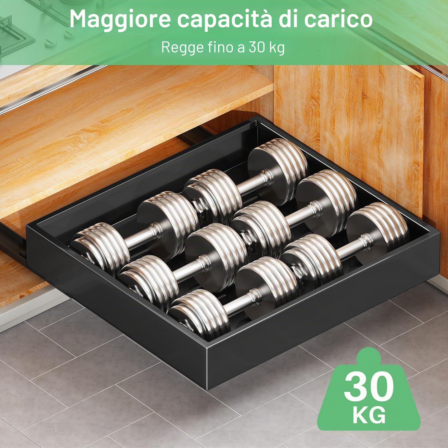 SAYZH Cassetto Telescopico, Ripiani per Cassetti Estraibili per Armadio da Cucina, Cassetto Scorrevole Estensibile Estraibile, Senza Bisogno di Trapano e Chiodi (Nero, 35 CM L x 43 CM P x 9 CM A)