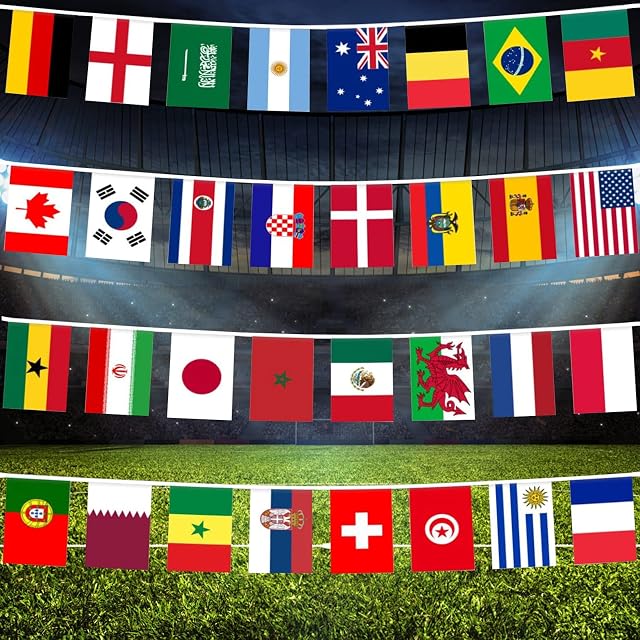 World Cup Bunting 2022, World Cup Football 2022 All 32 Participating National Teams World Cup Bunting, Suitable for world cup football Bunting for Garden, Football Party, Restaurant, Bar Decoration