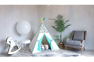 Teepee Tent for Kids with Floor, Ivory & Turquoise Play House