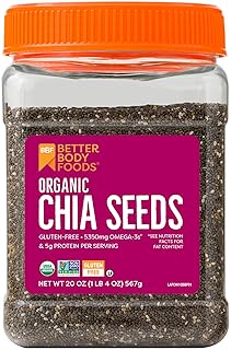 BetterBody Foods Organic Chia Seeds with Omega-3, Non-GMO, Gluten Free, Keto Diet Friendly, Vegan, Good Source of Fiber, A...
